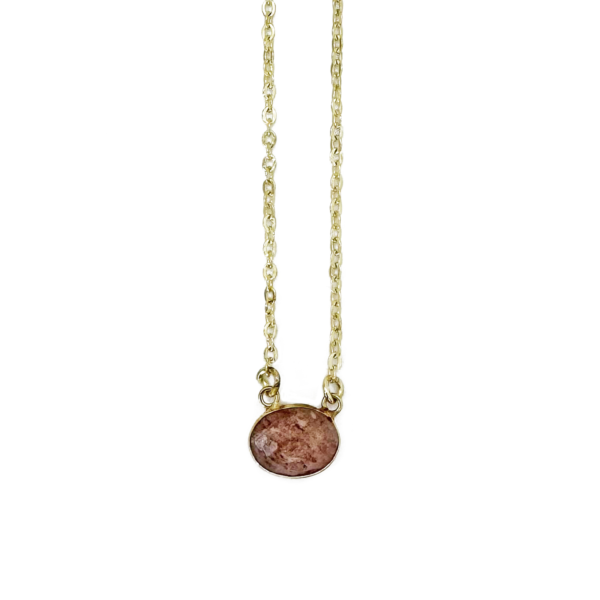 Gold Plated Necklace with Semi-Precious Stone - Strawberry Quartz