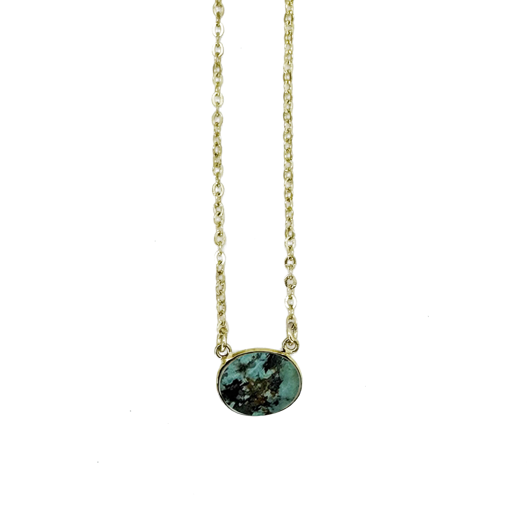 Gold Plated Necklace with Semi-Precious Stone - Turquoise
