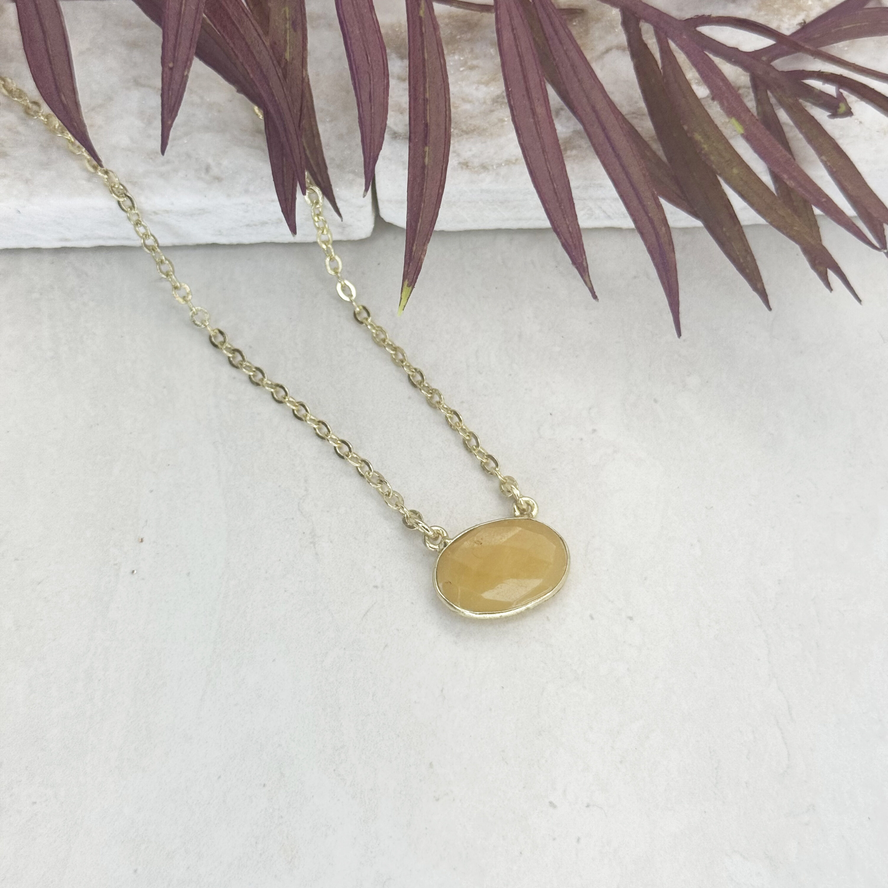 Gold Plated Necklace with Semi-Precious Stone - Yellow Aventurine