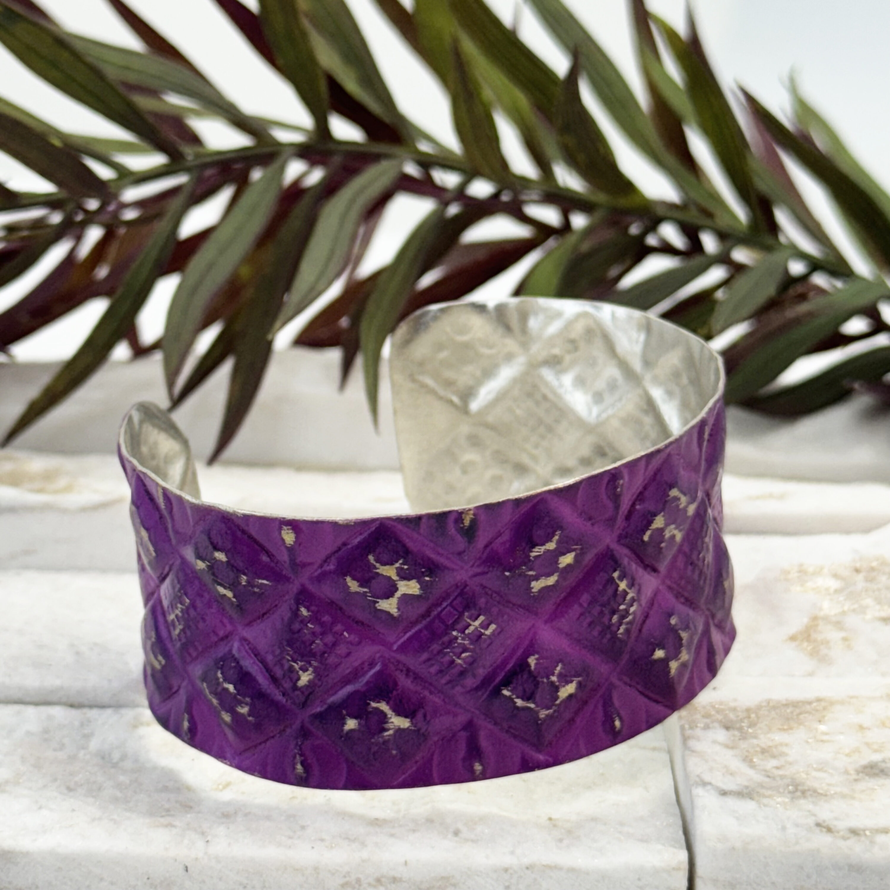 Silver Patina Purple Quilted Cuff