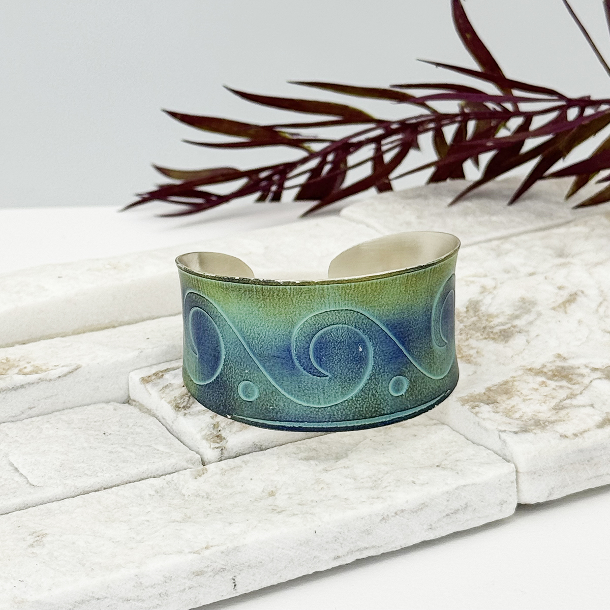 Handcrafted Green & Blue Ocean Wave Patina Bracelet