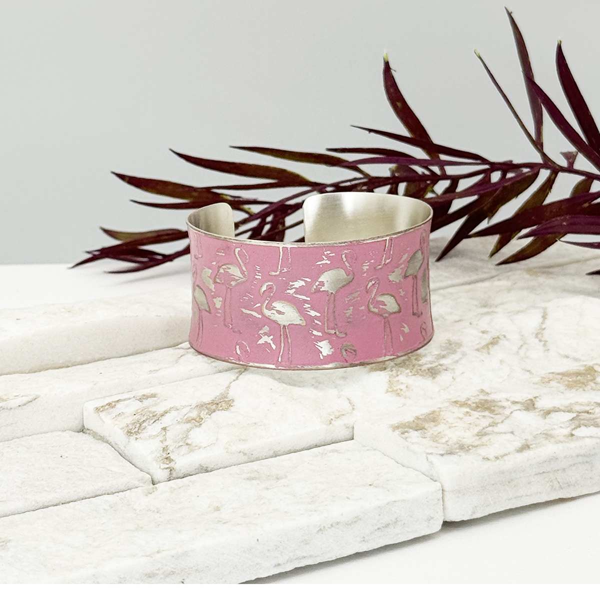 Handcrafted Pink Flamingo Patina Bracelet