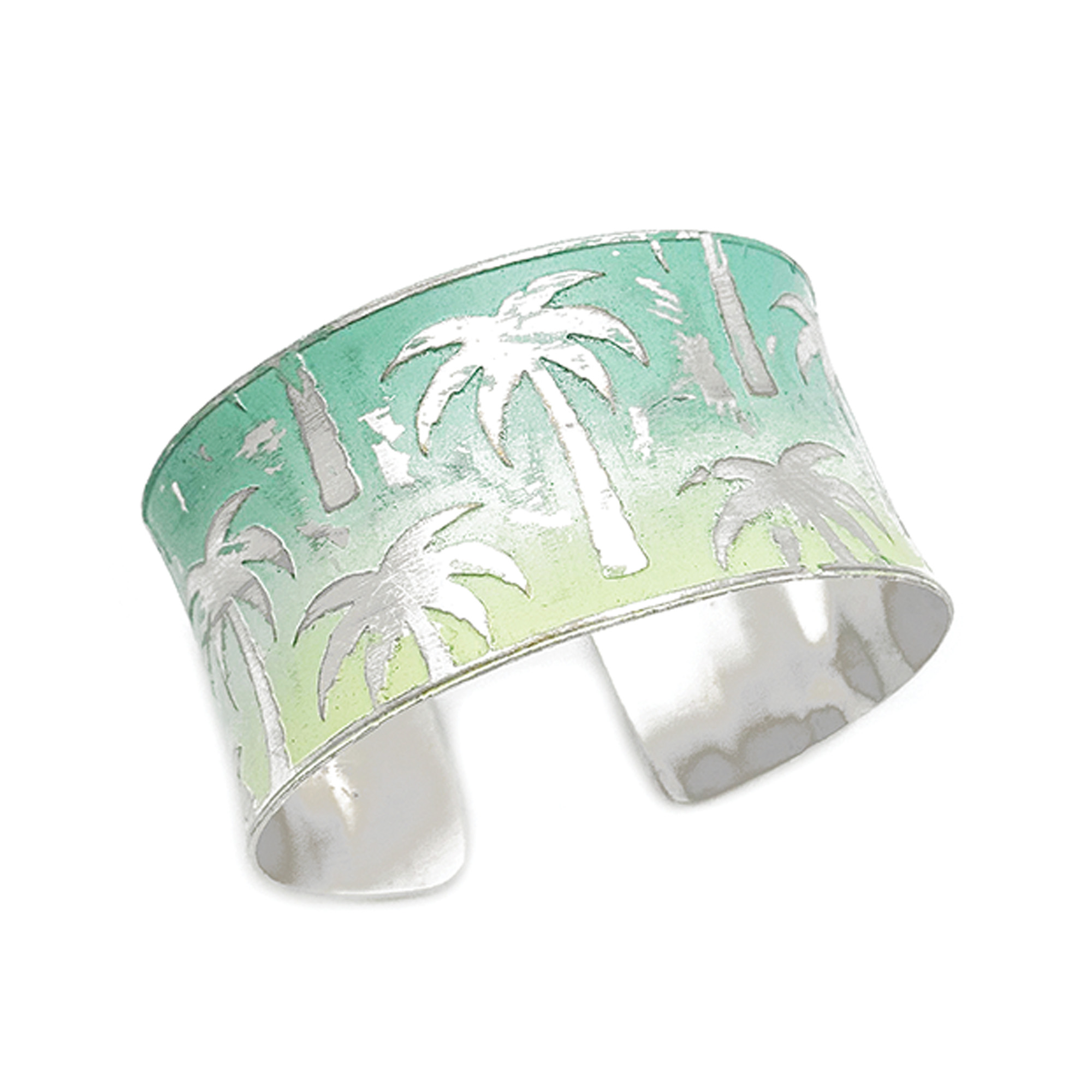 Handcrafted Green & Yellow Palm Tree Patina Bracelet