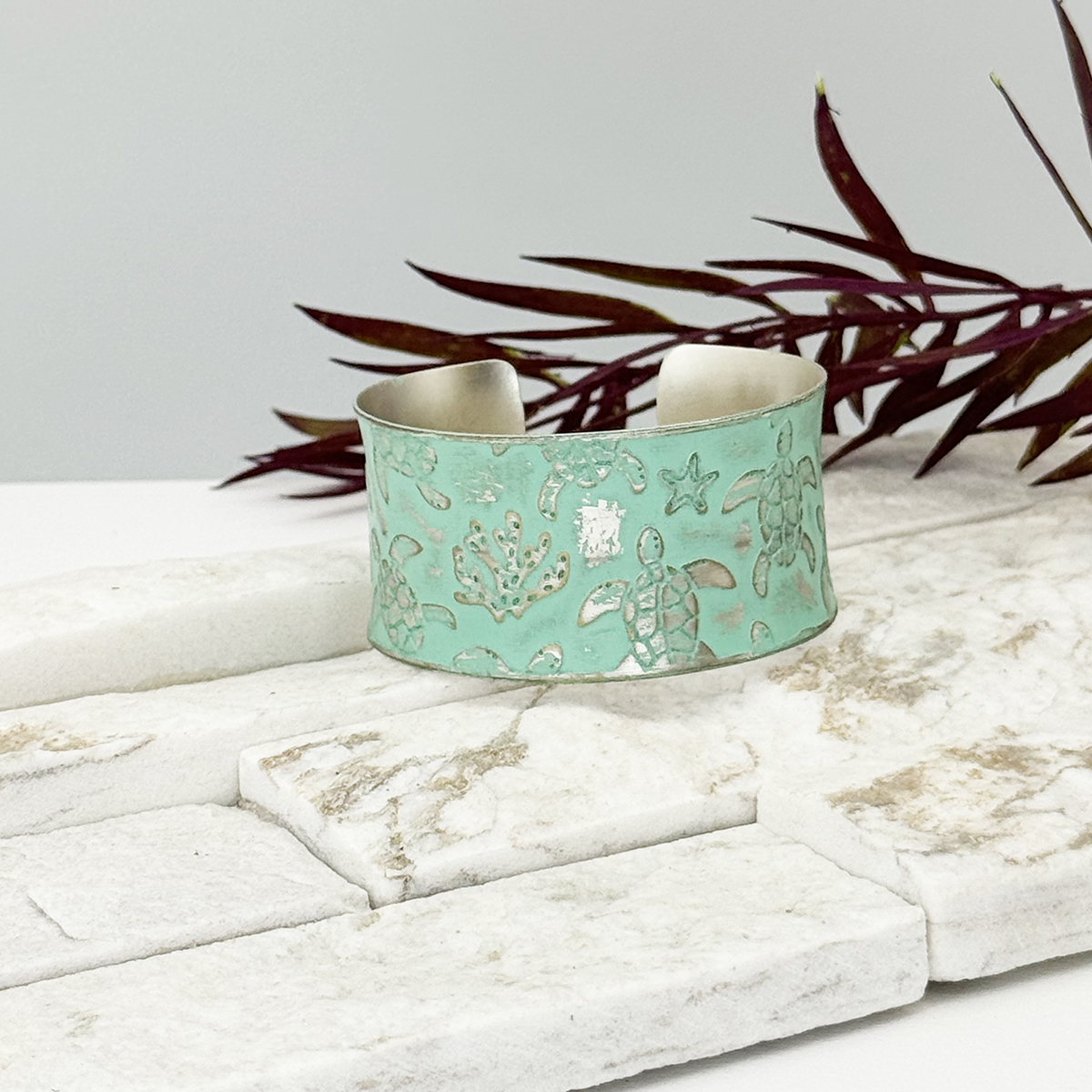 Handcrafted Mint Green Sea Life Patina Bracelet