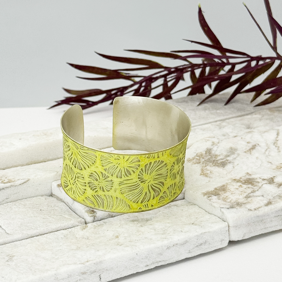 Handcrafted Yellow Floral Patina Bracelet
