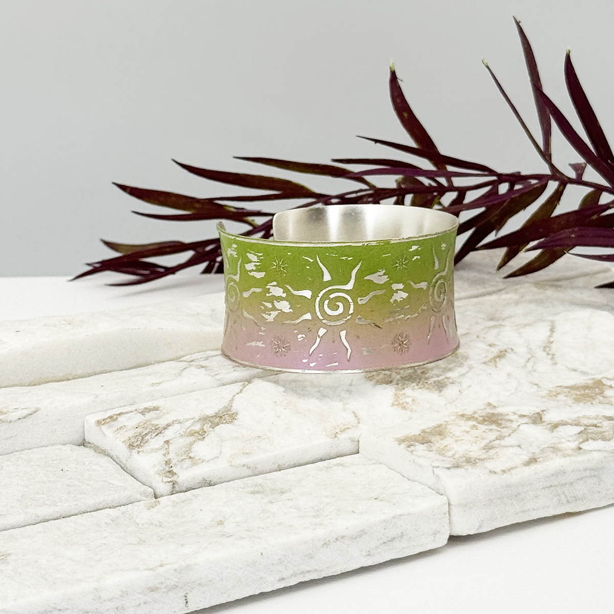 Handcrafted Green & Pink Sun Patina Bracelet