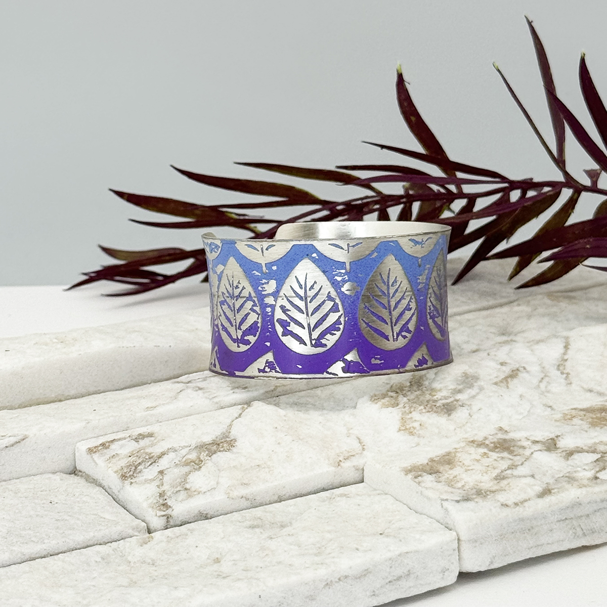 Handcrafted Purple & Blue Leaf Patina Bracelet