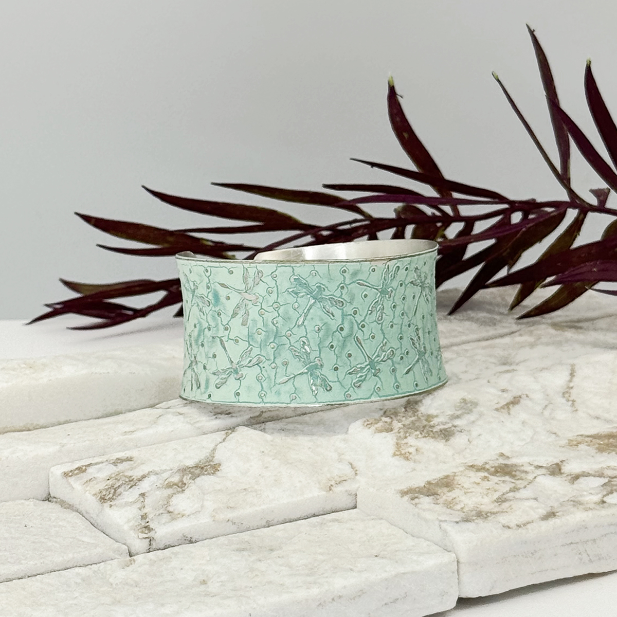 Handcrafted Mint Green Dragonfly Patina Bracelet