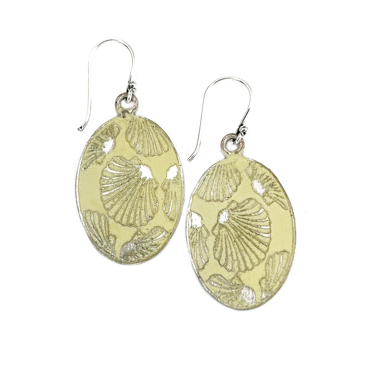 Handcrafted Pale Yellow Scallop Patina Earrings