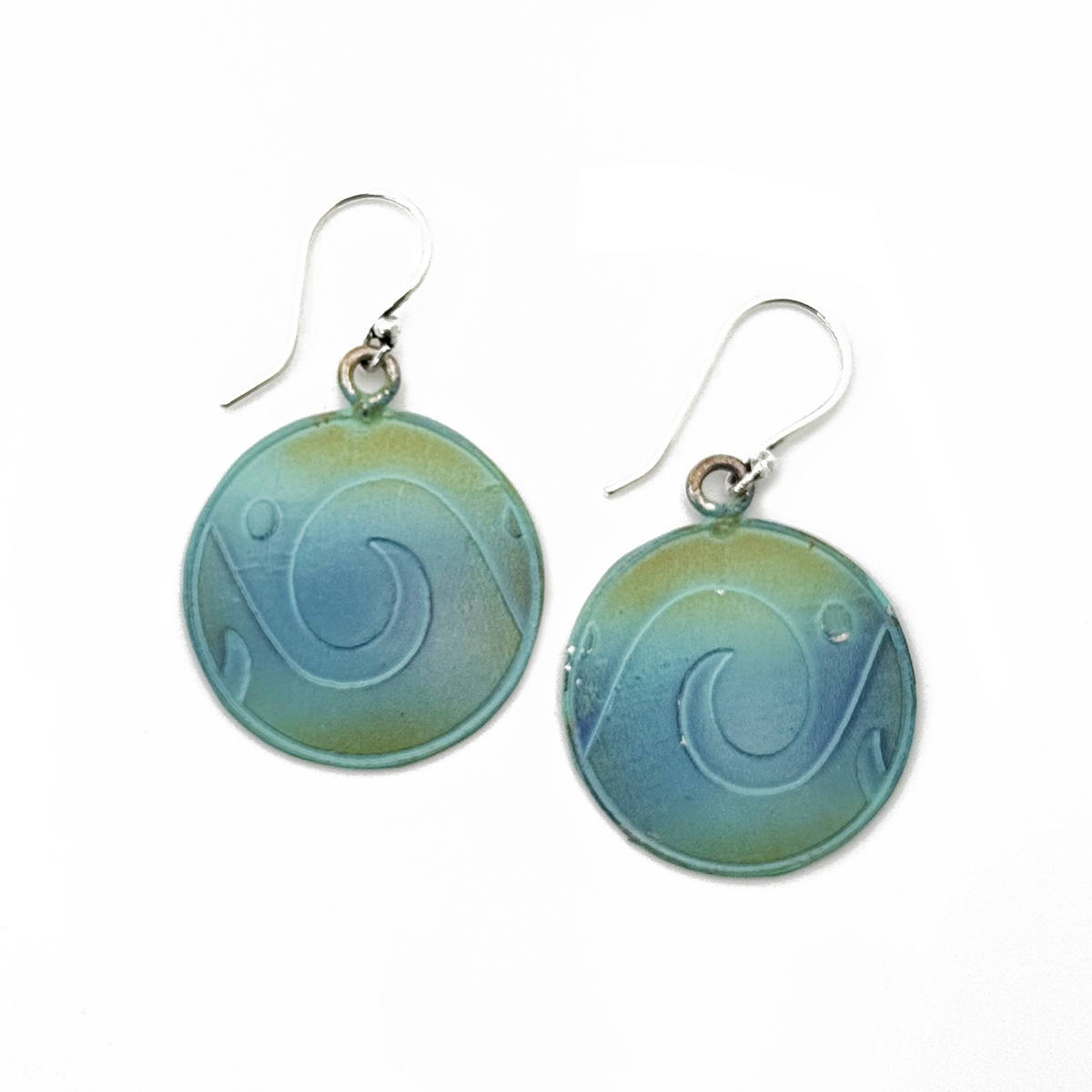 Handcrafted Green & Blue Wave Patina Earrings