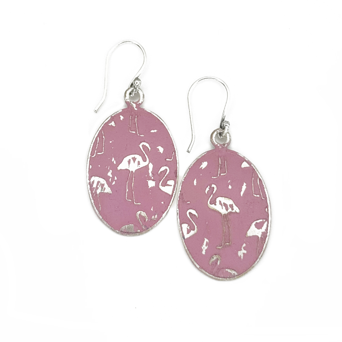 Handcrafted Pink Flamingo Patina Earrings