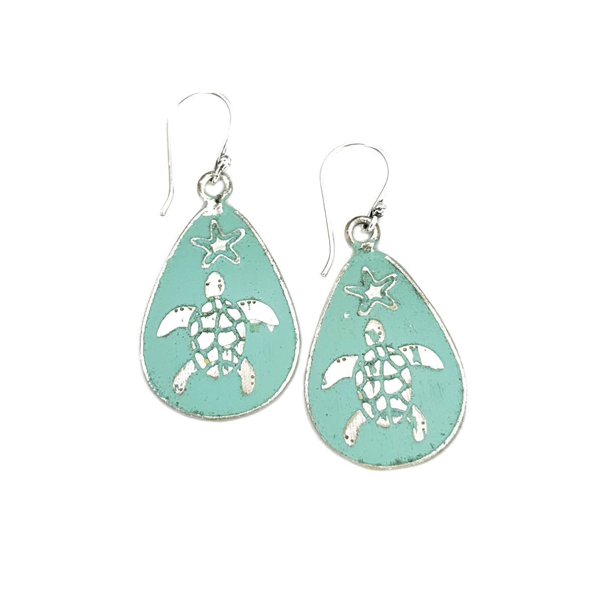 Handcrafted Mint Green Sea Turtle Patina Earrings