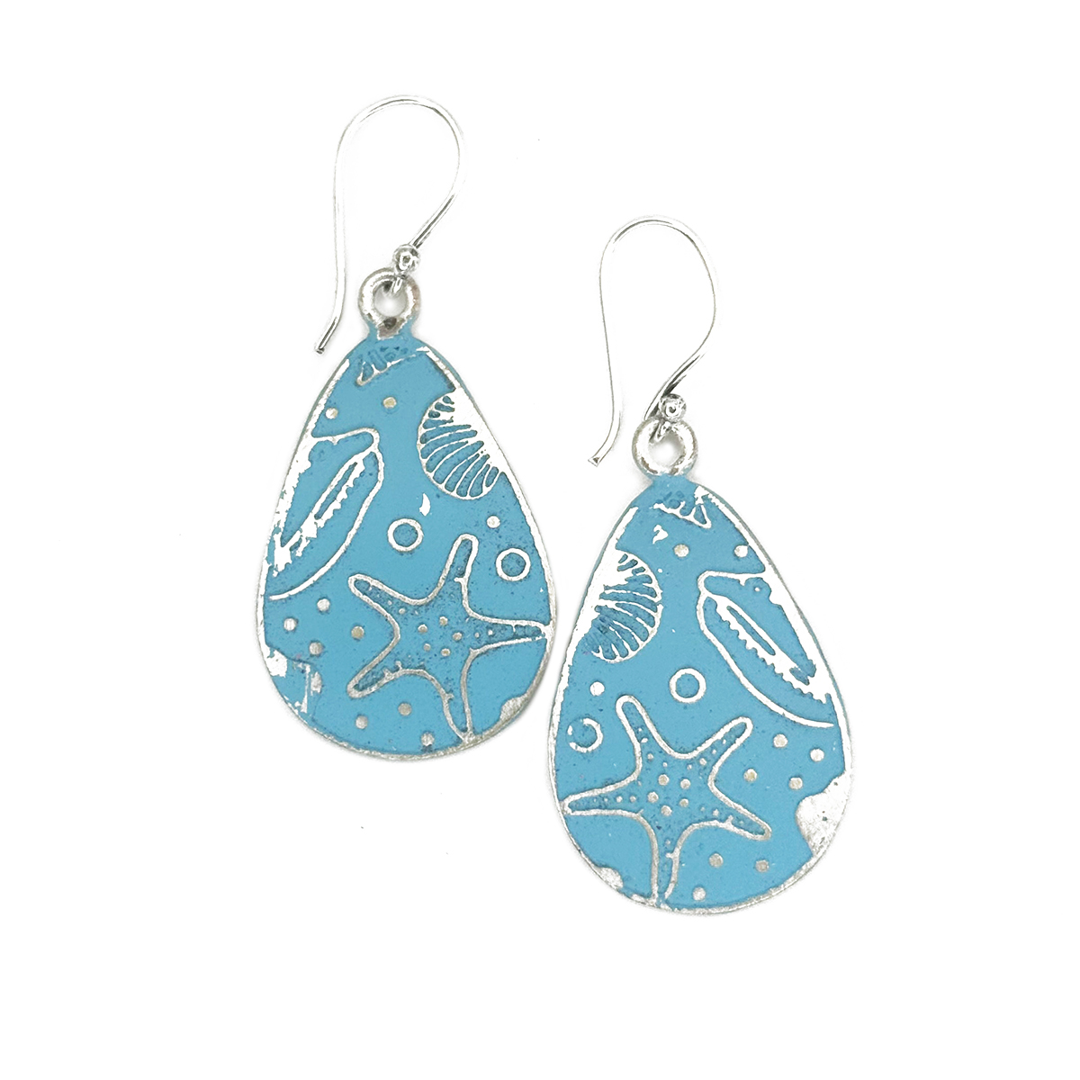 Handcrafted Blue Sea Life Patina Earrings