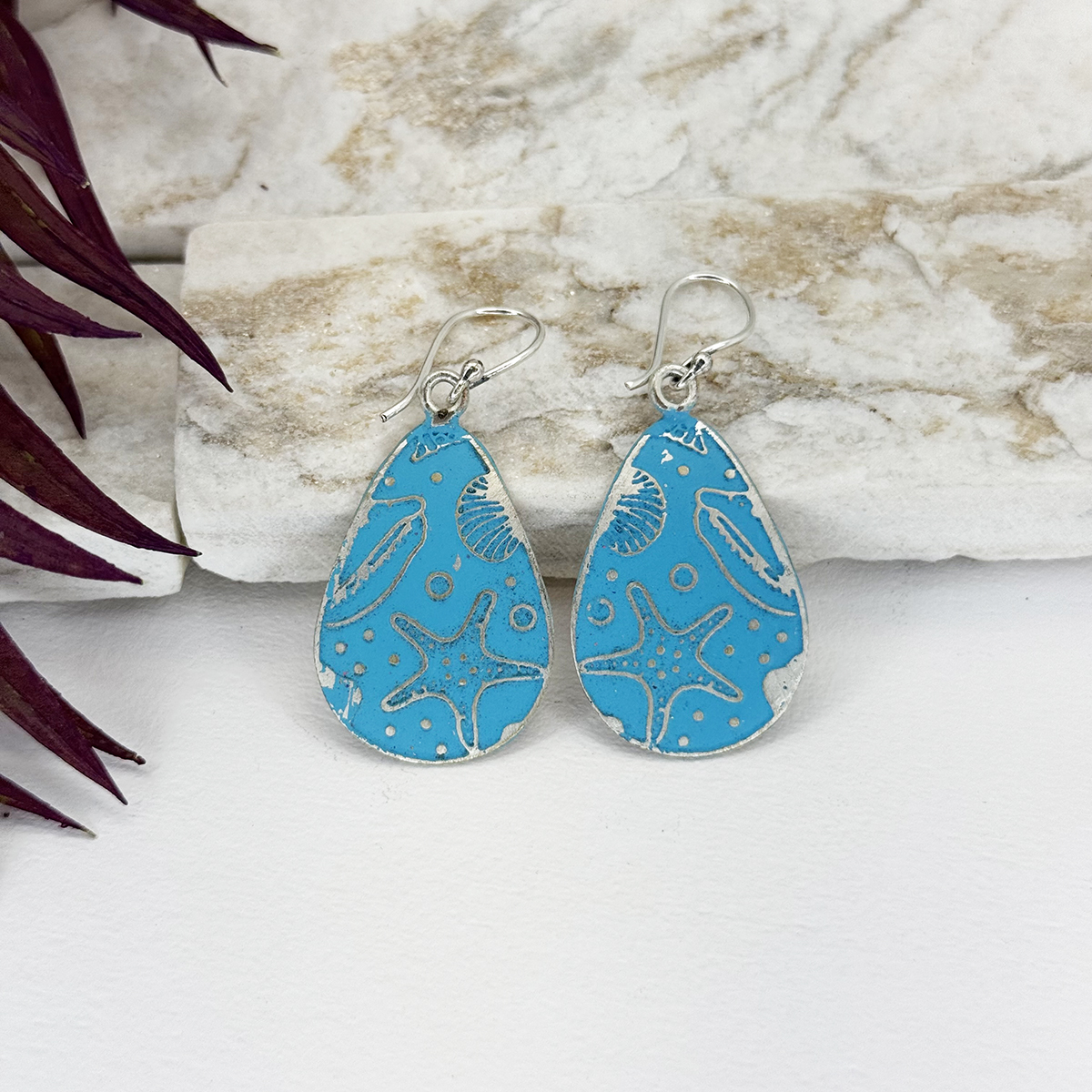 Handcrafted Blue Sea Life Patina Earrings
