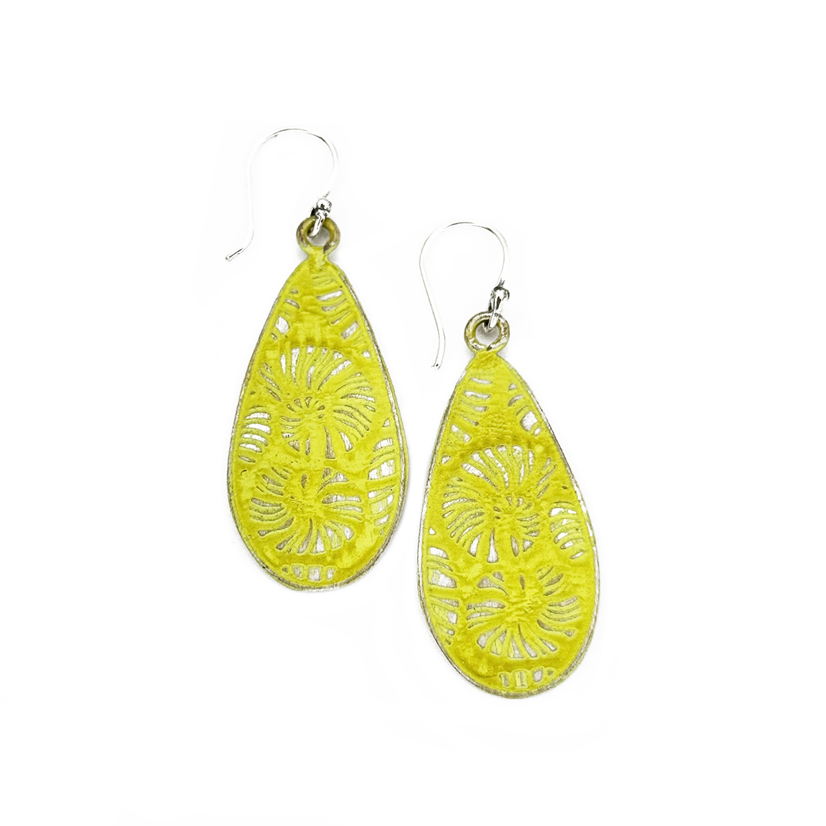 Handcrafted Yellow Floral Patina Earrings