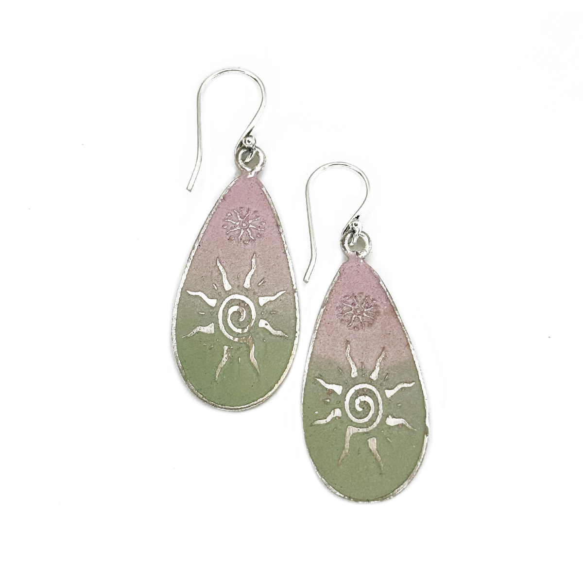 Handcrafted Green & Pink Sun Patina Earrings