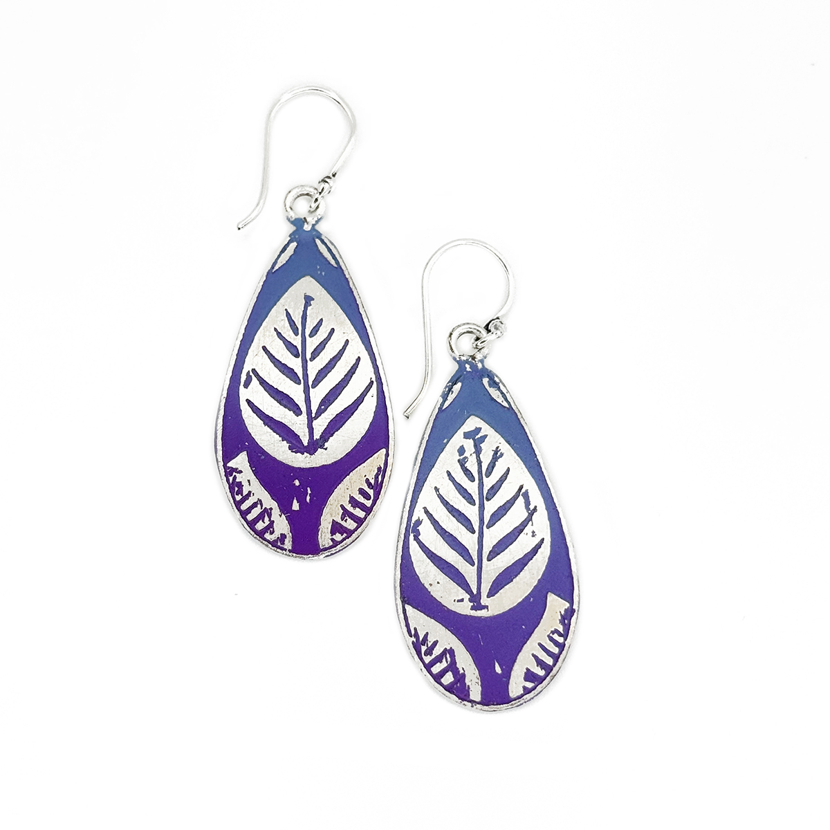 Handcrafted Purple & Blue Leaf Patina Earrings