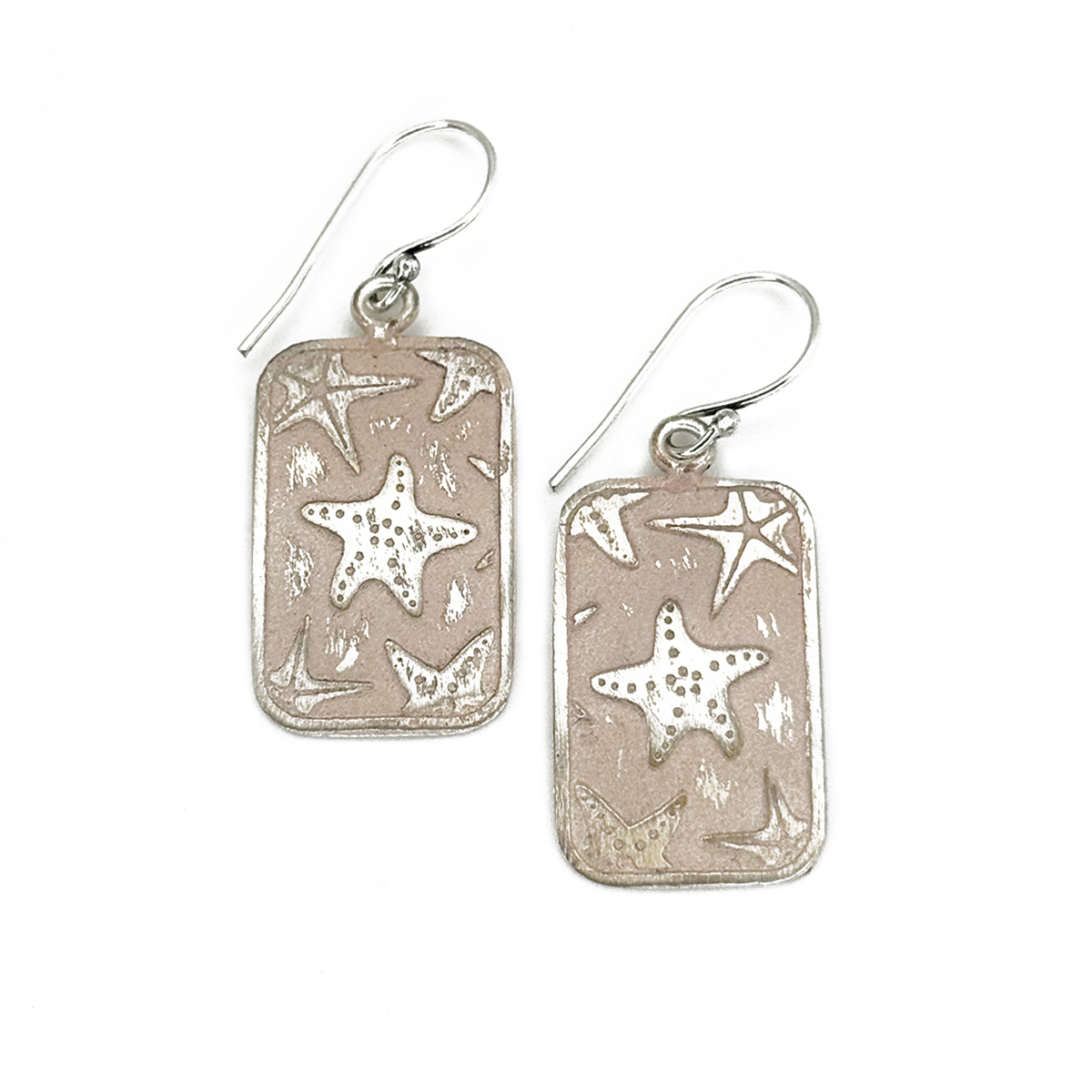 Handcrafted Light Pink Starfish Patina Earrings