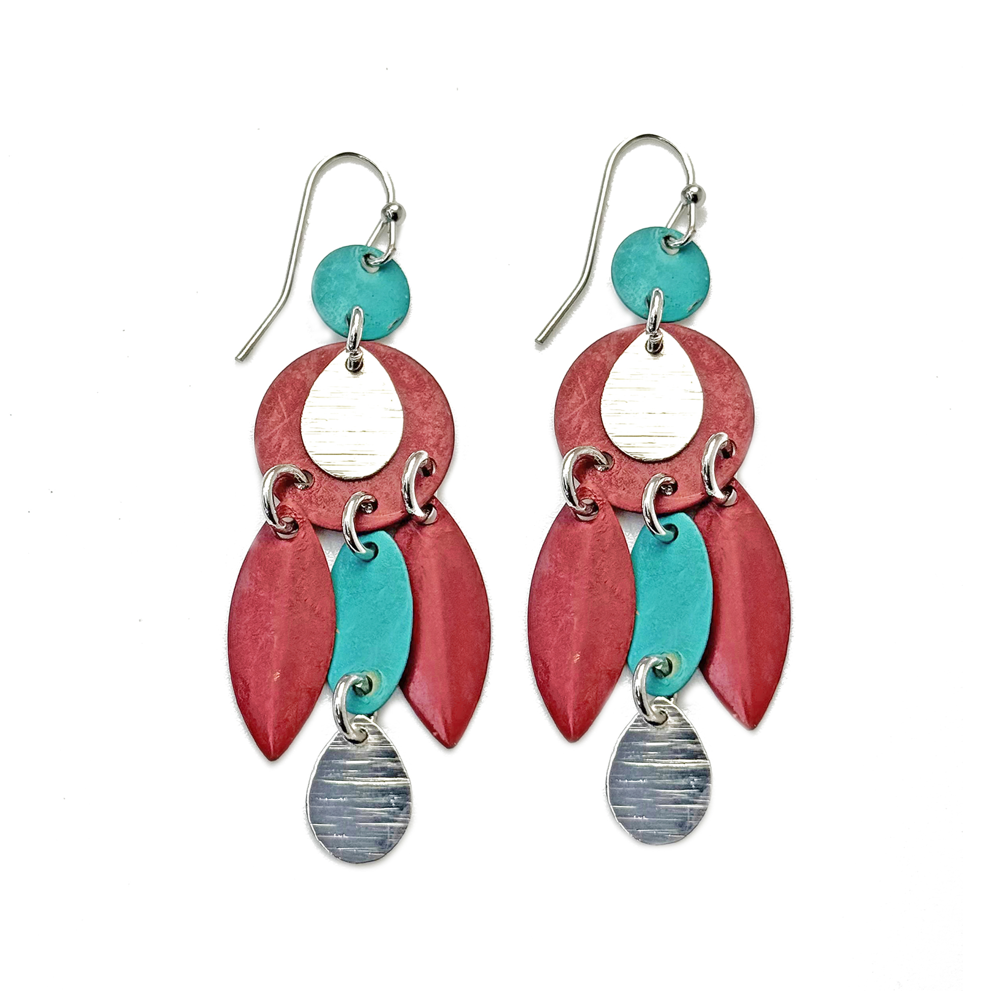 Handcrafted Fuchsia & Teal Patina Abstract Dangle Earrings