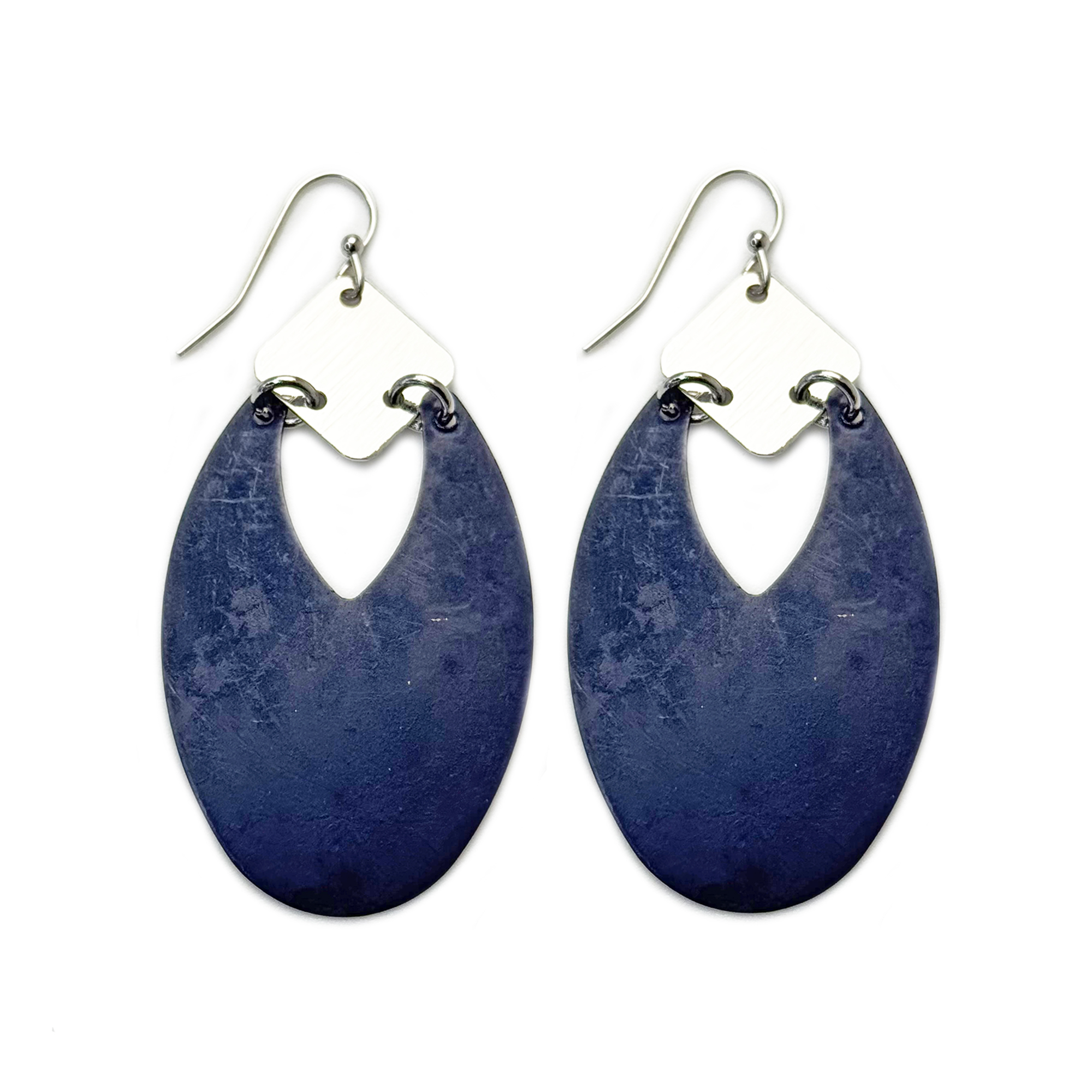 Handcrafted Royal Blue Patina Cutout Oval Earrings