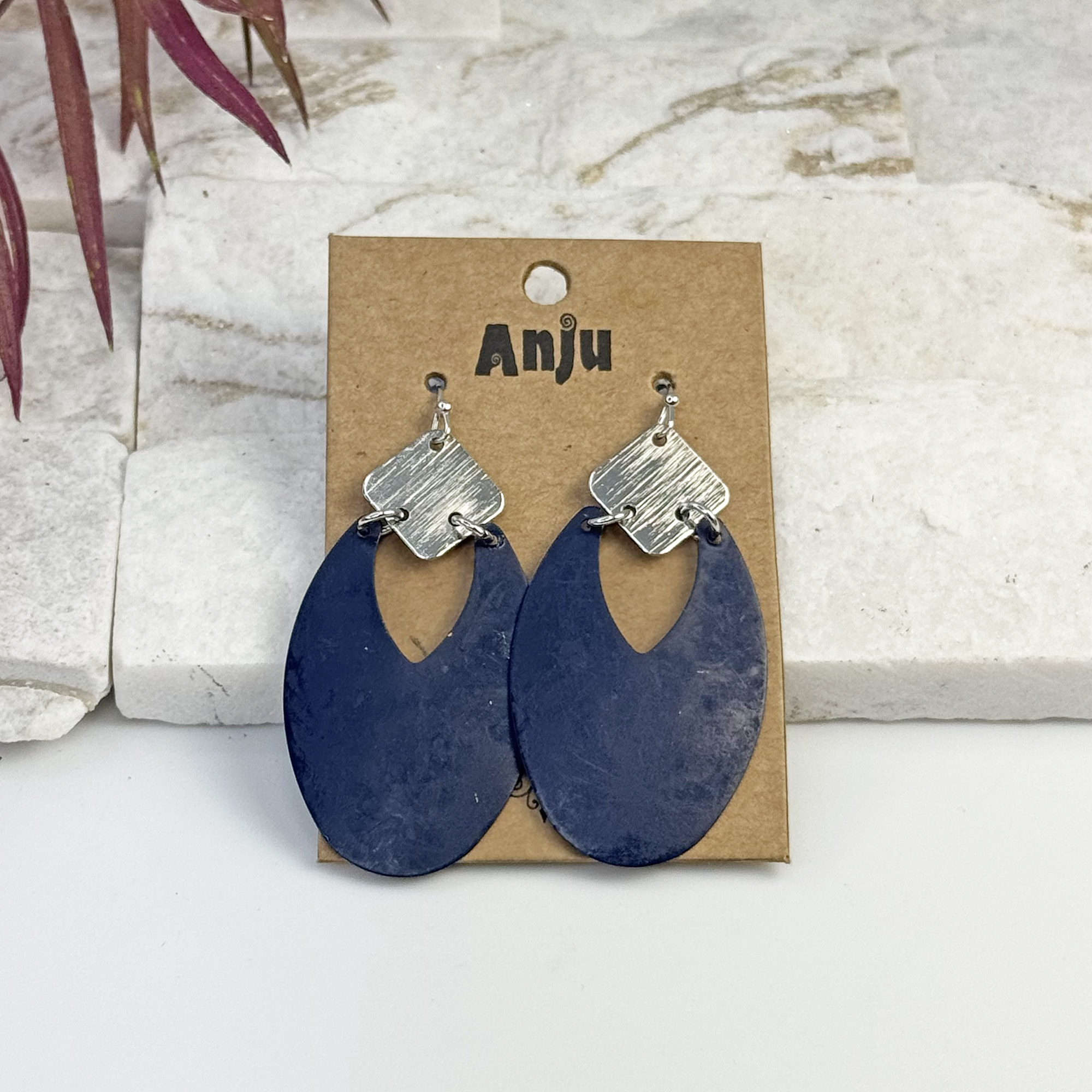 Handcrafted Royal Blue Patina Cutout Oval Earrings