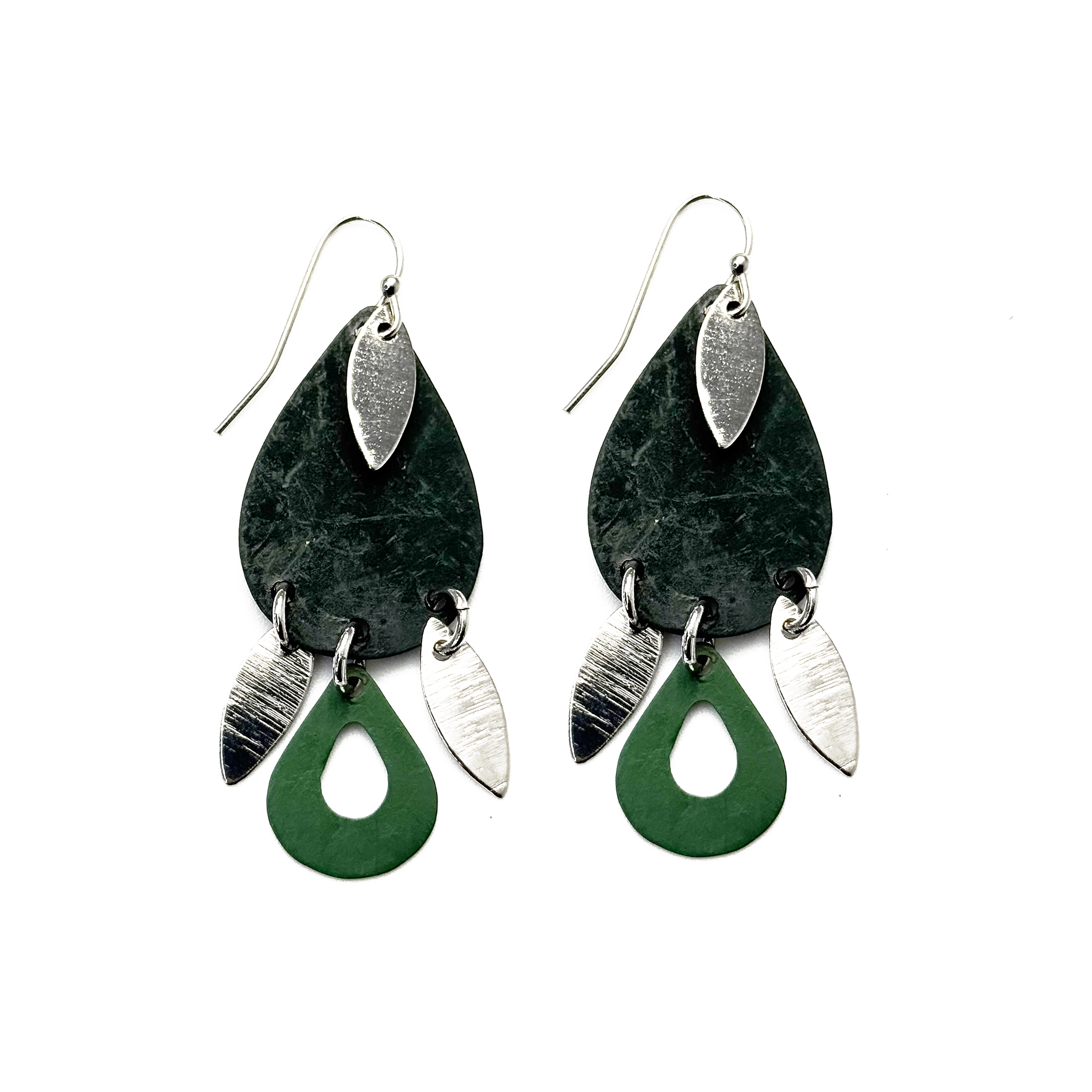 Handcrafted Green Patina Teardrop Tassel Earrings