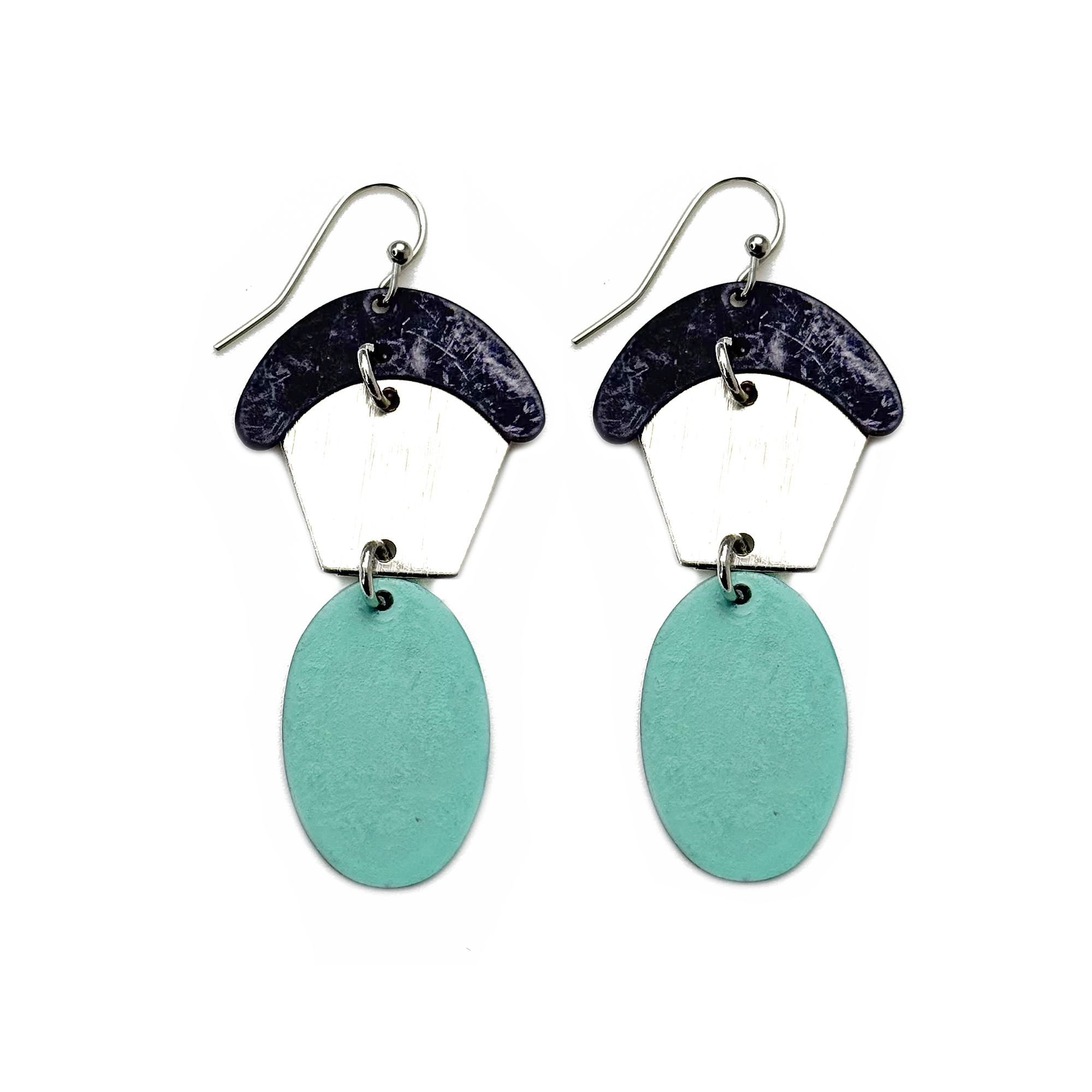 Handcrafted Blue & Teal Patina Abstract Drop Earrings