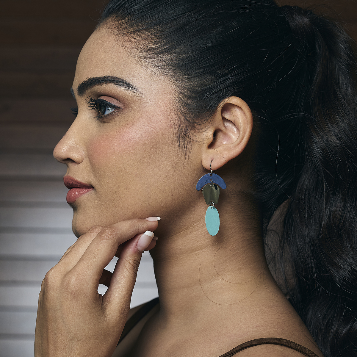 Handcrafted Blue & Teal Patina Abstract Drop Earrings - Image 3