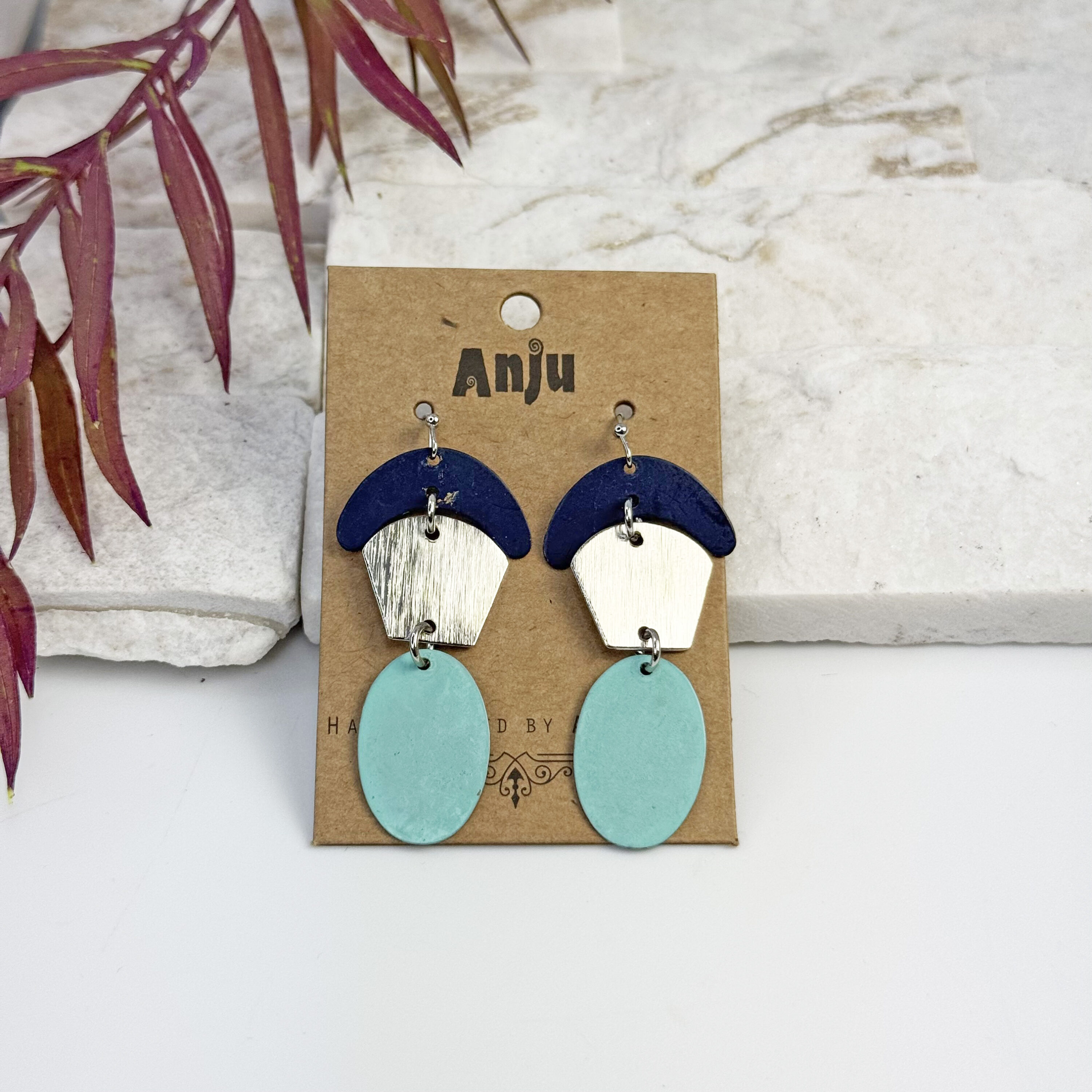 Handcrafted Blue & Teal Patina Abstract Drop Earrings