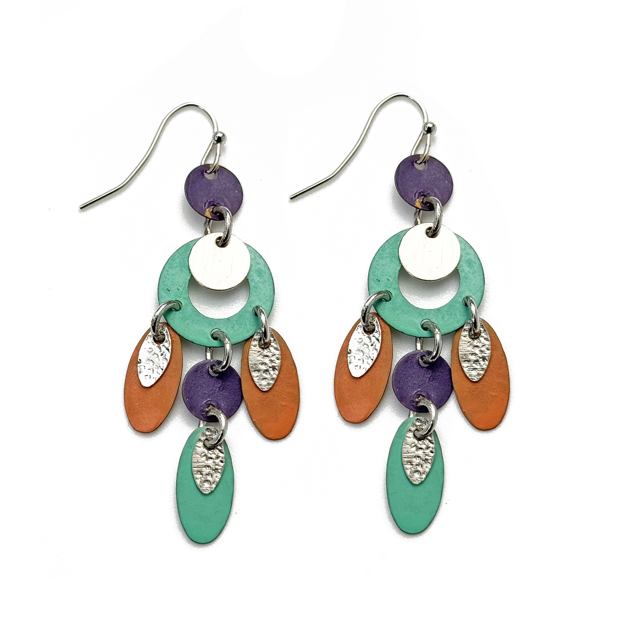 Handcrafted Multicolor Patina Circle Dangle Earrings
