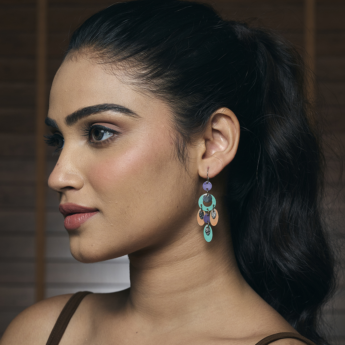 Handcrafted Multicolor Patina Circle Dangle Earrings - Image 3