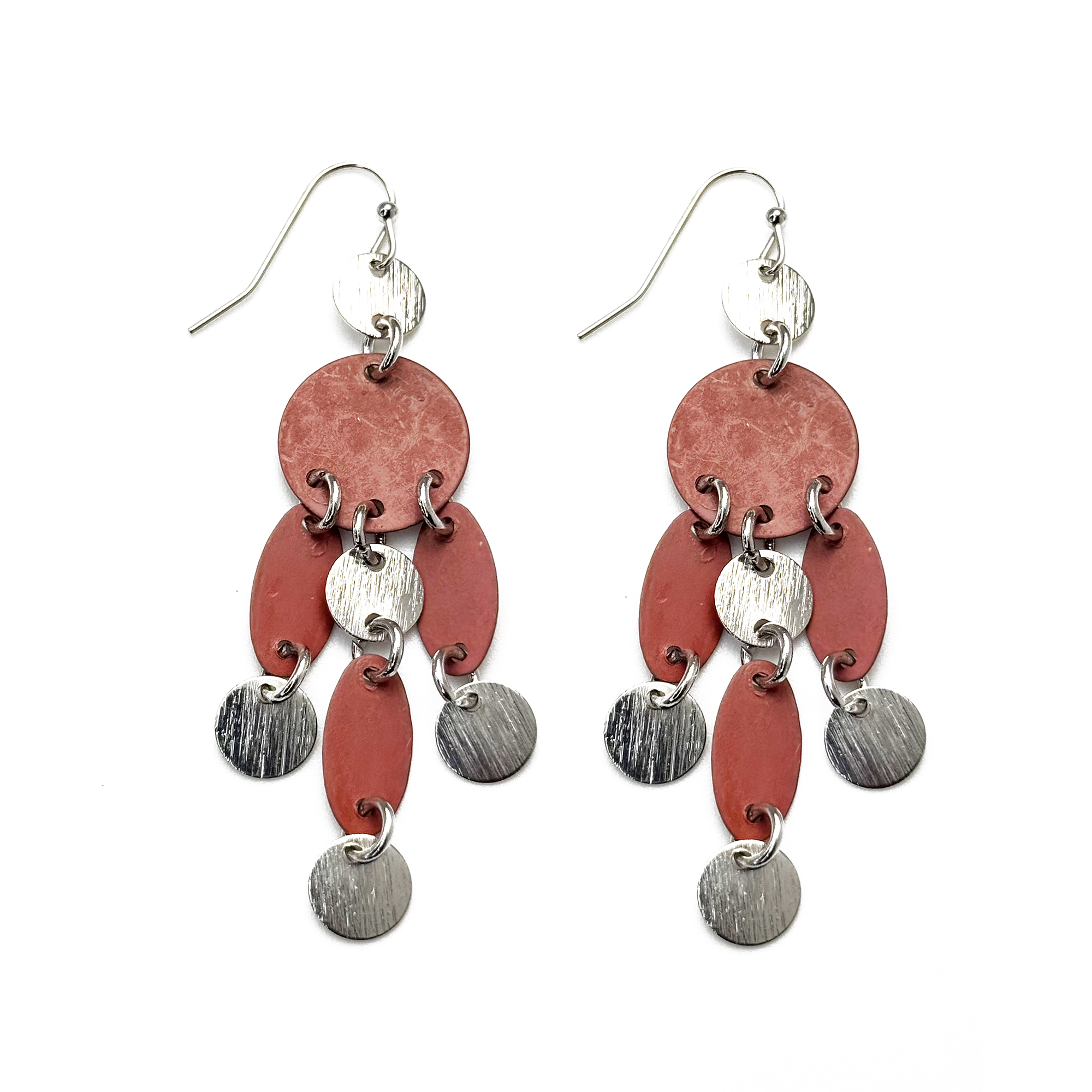 Handcrafted Rust Red Patina Triangle Tassel Earrings