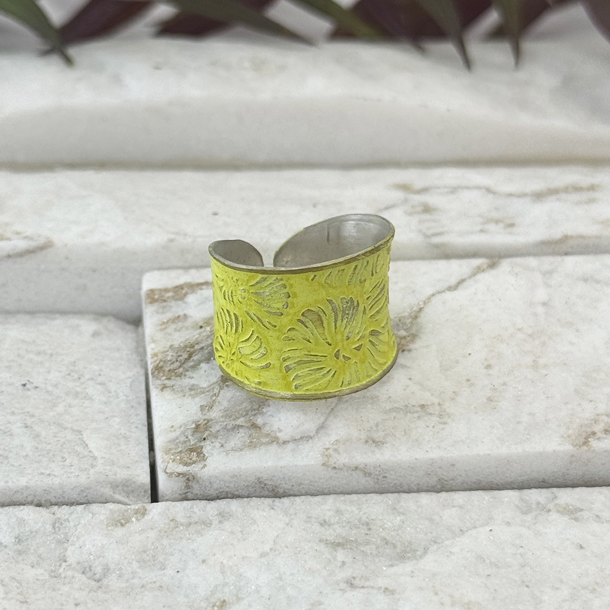 Handcrafted Yellow Floral Patina Ring