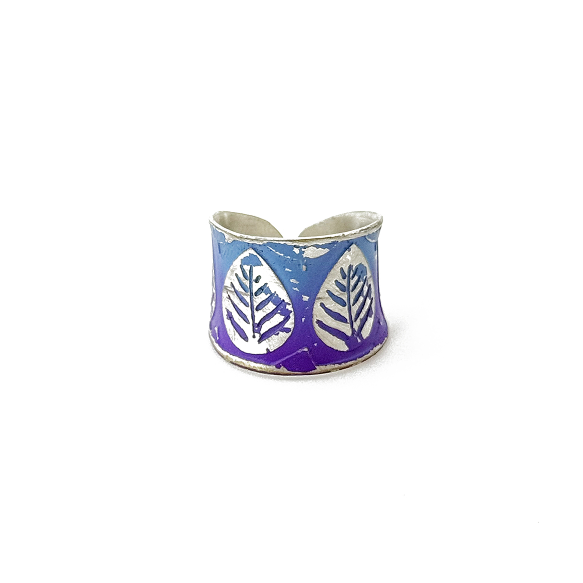 Handcrafted Purple & Blue Leaf Patina Ring
