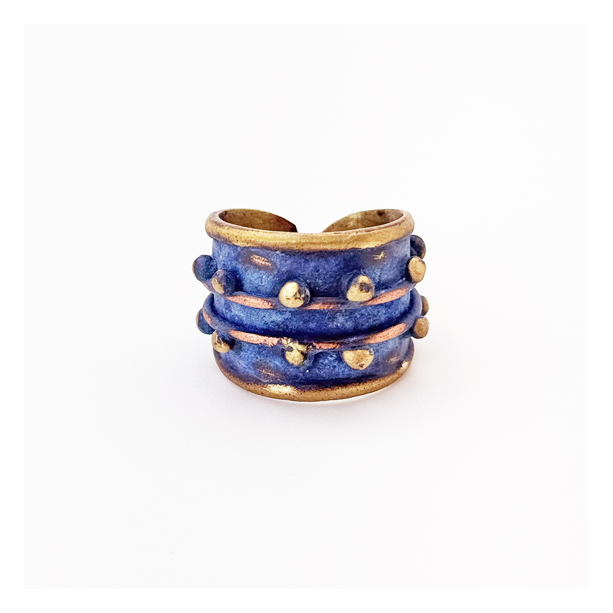 Handcrafted Lapis Blue Dotted Brass Patina Ring