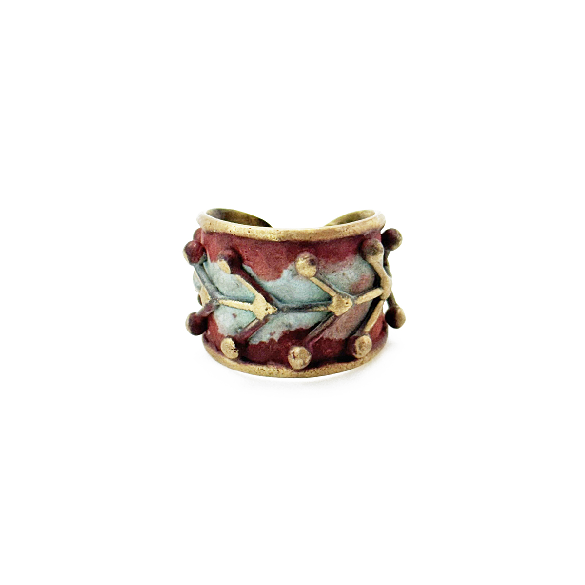 Handcrafted Two-Tone Dotted Leaf Brass Patina Ring