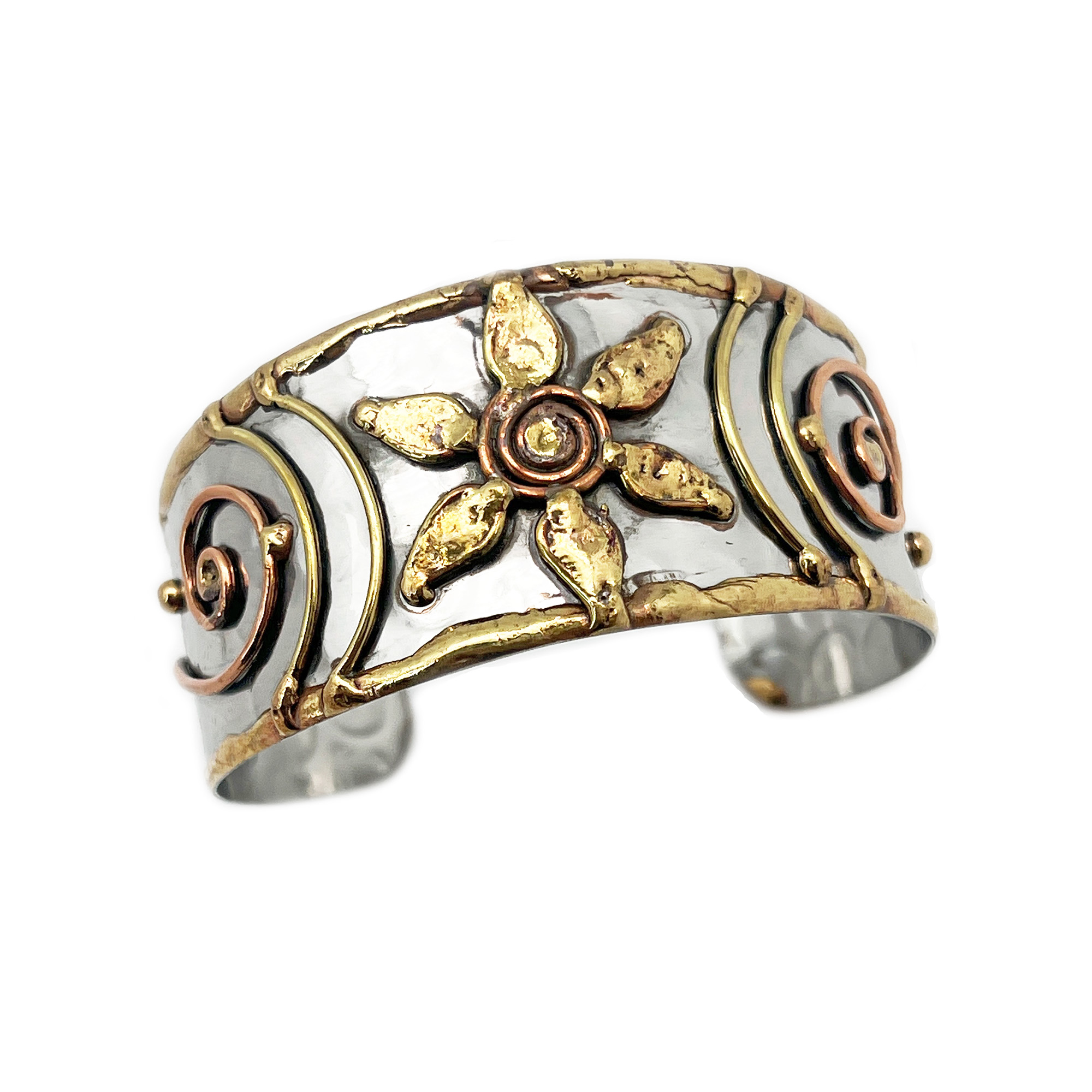 Handcrafted Mixed Metal Cuff - Flower Spiral