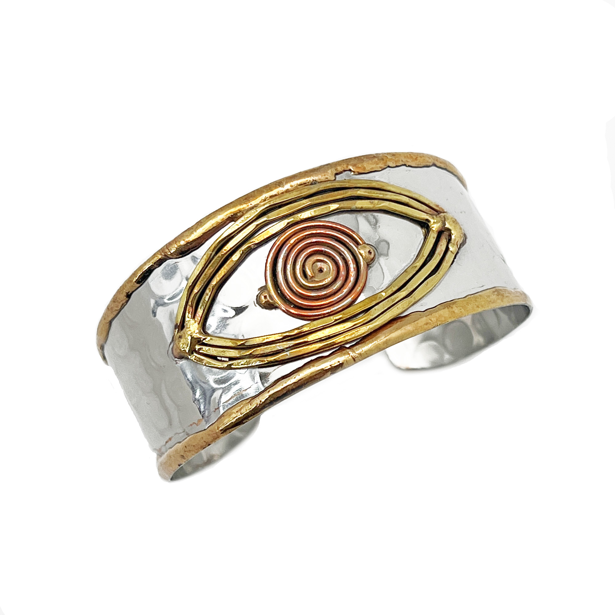 Handcrafted Mixed Metal Cuff - Evil Eye Spiral