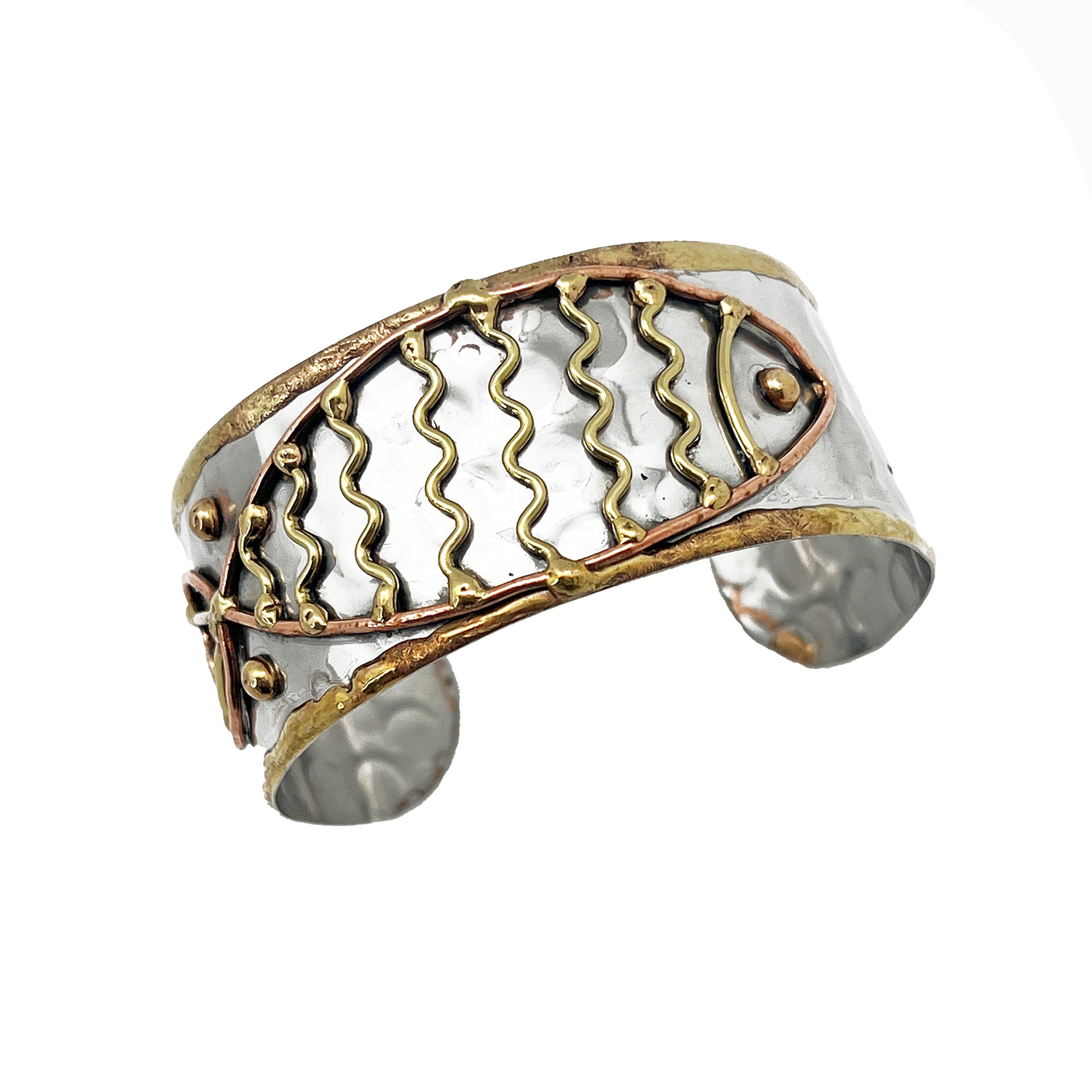 Handcrafted Mixed Metal Cuff - Abstract Fish