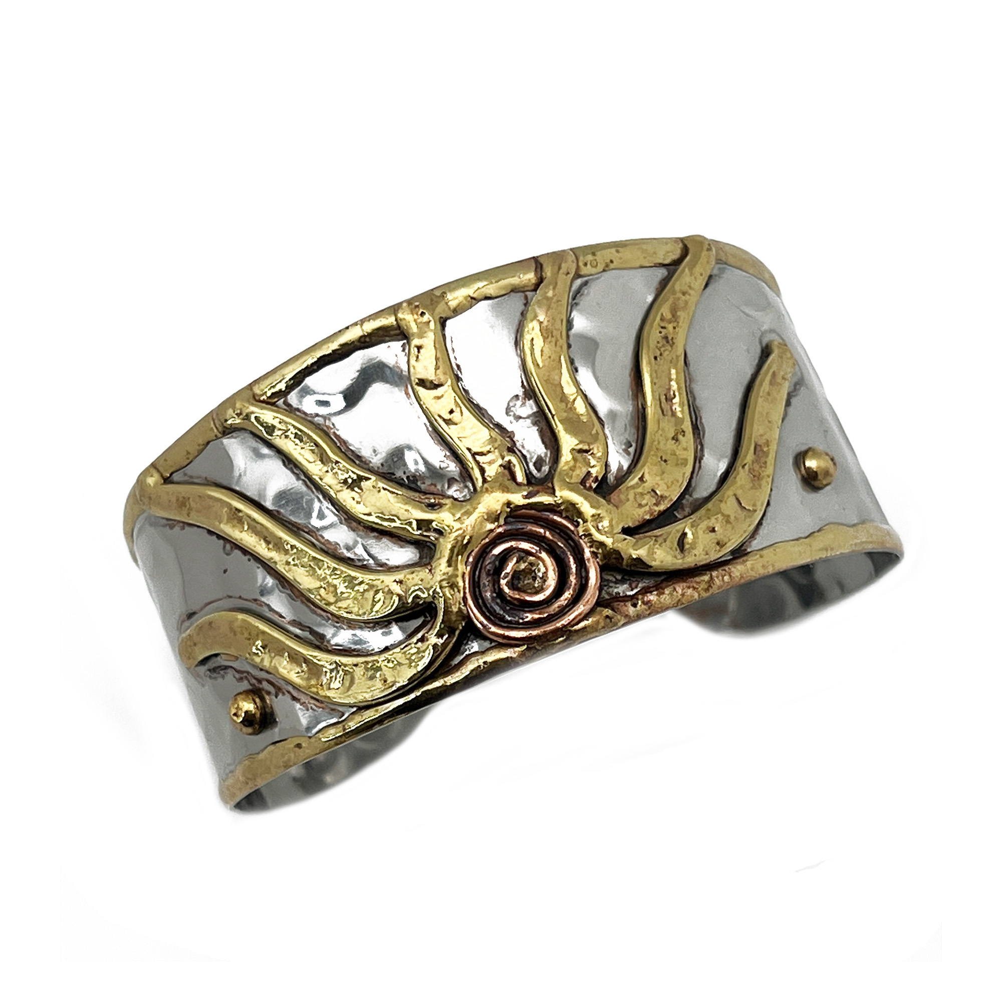 Handcrafted Mixed Metal Cuff - Sunburst Spiral