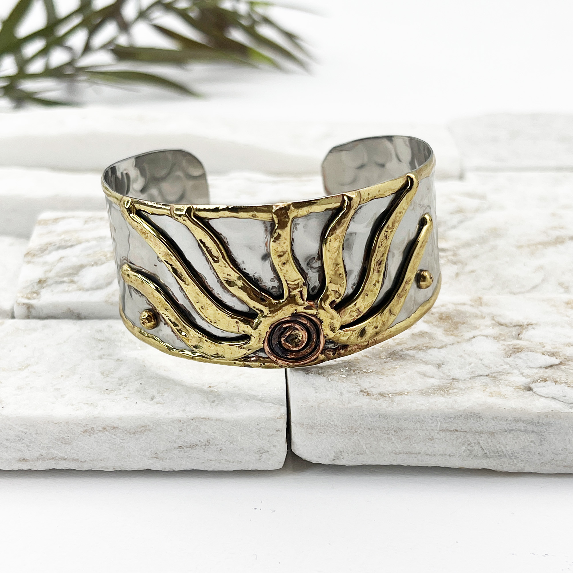 Handcrafted Mixed Metal Cuff - Sunburst Spiral