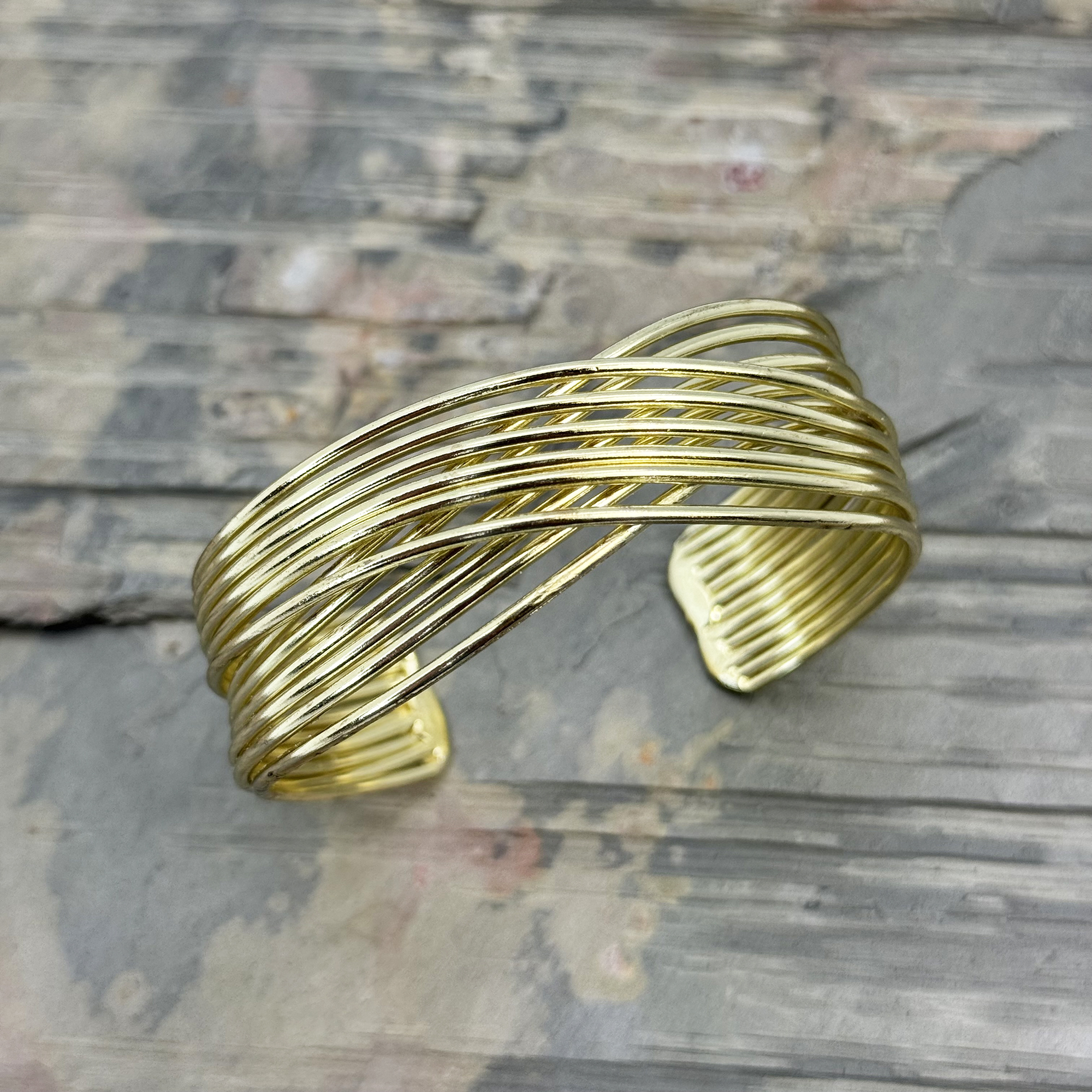 Handcrafted Gold Multi-Strand Wire Cuff Bracelet