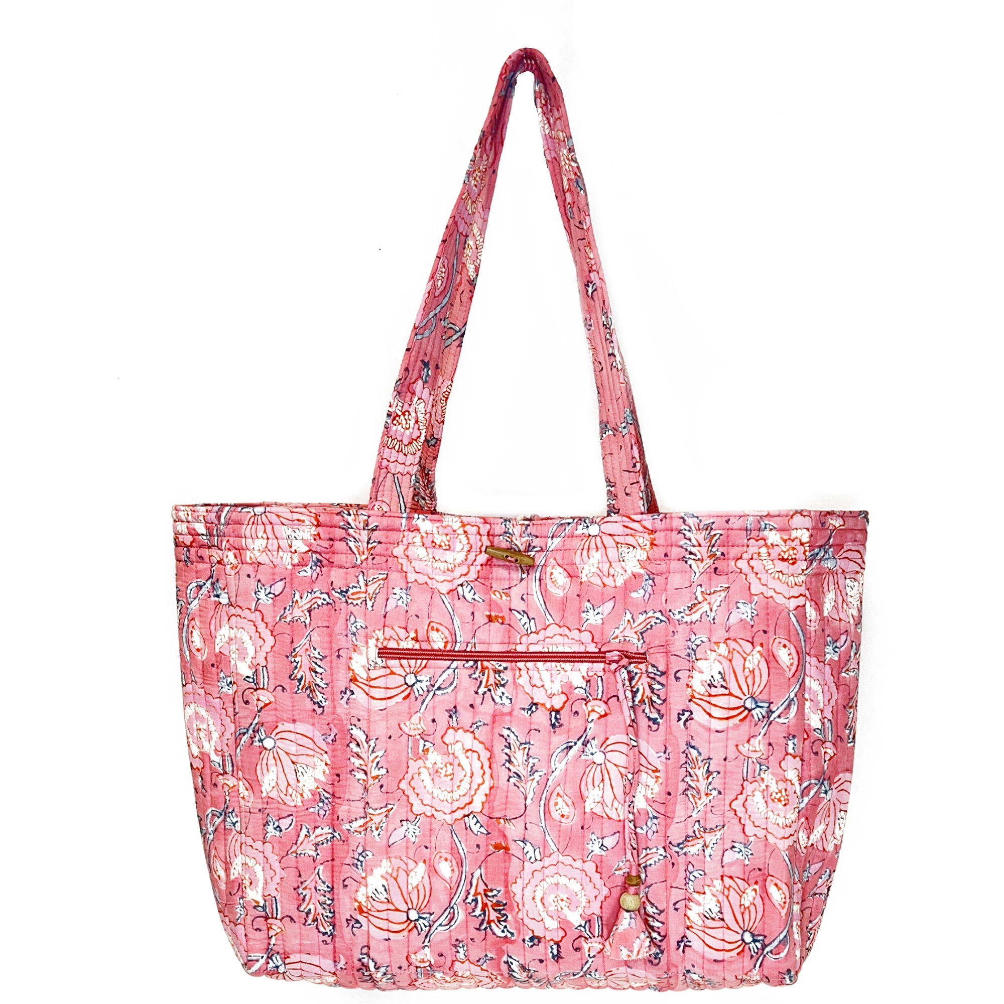 Peony Bloom Block Printed Market Tote