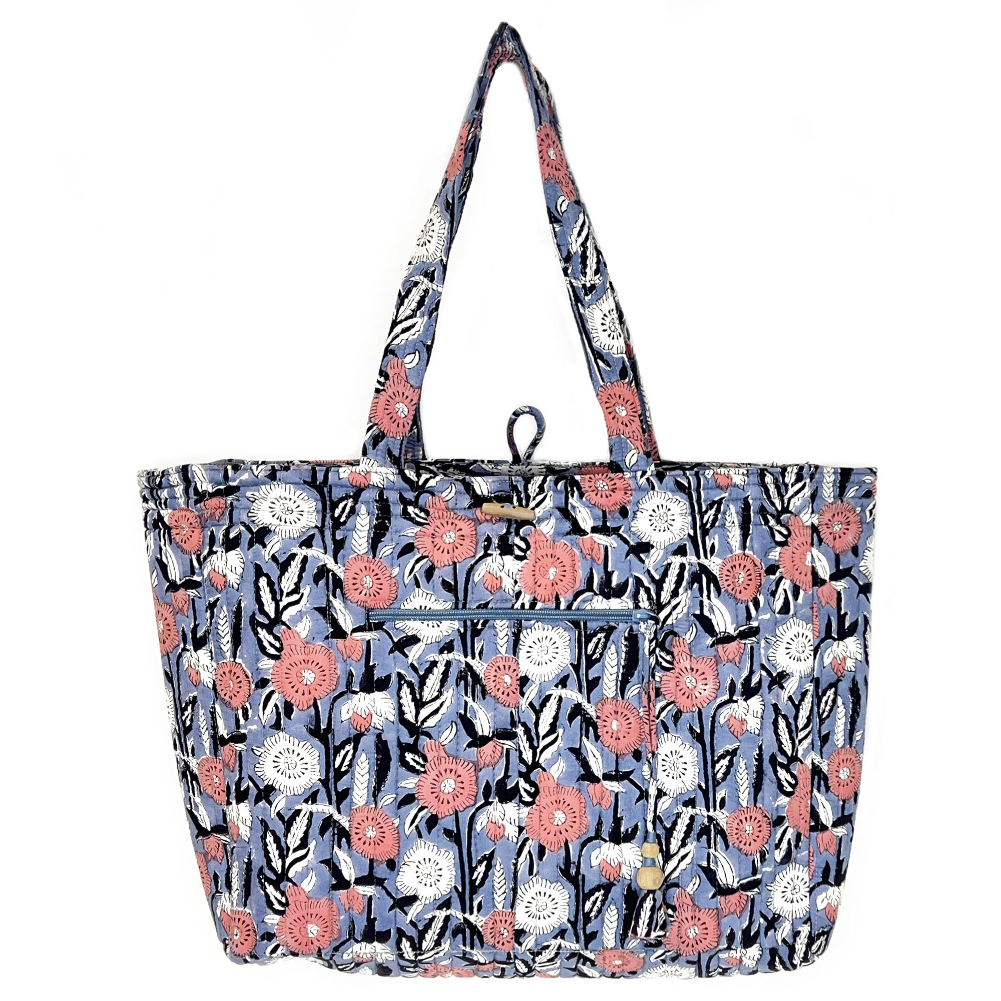 Midnight Blossom Block Printed Market Tote