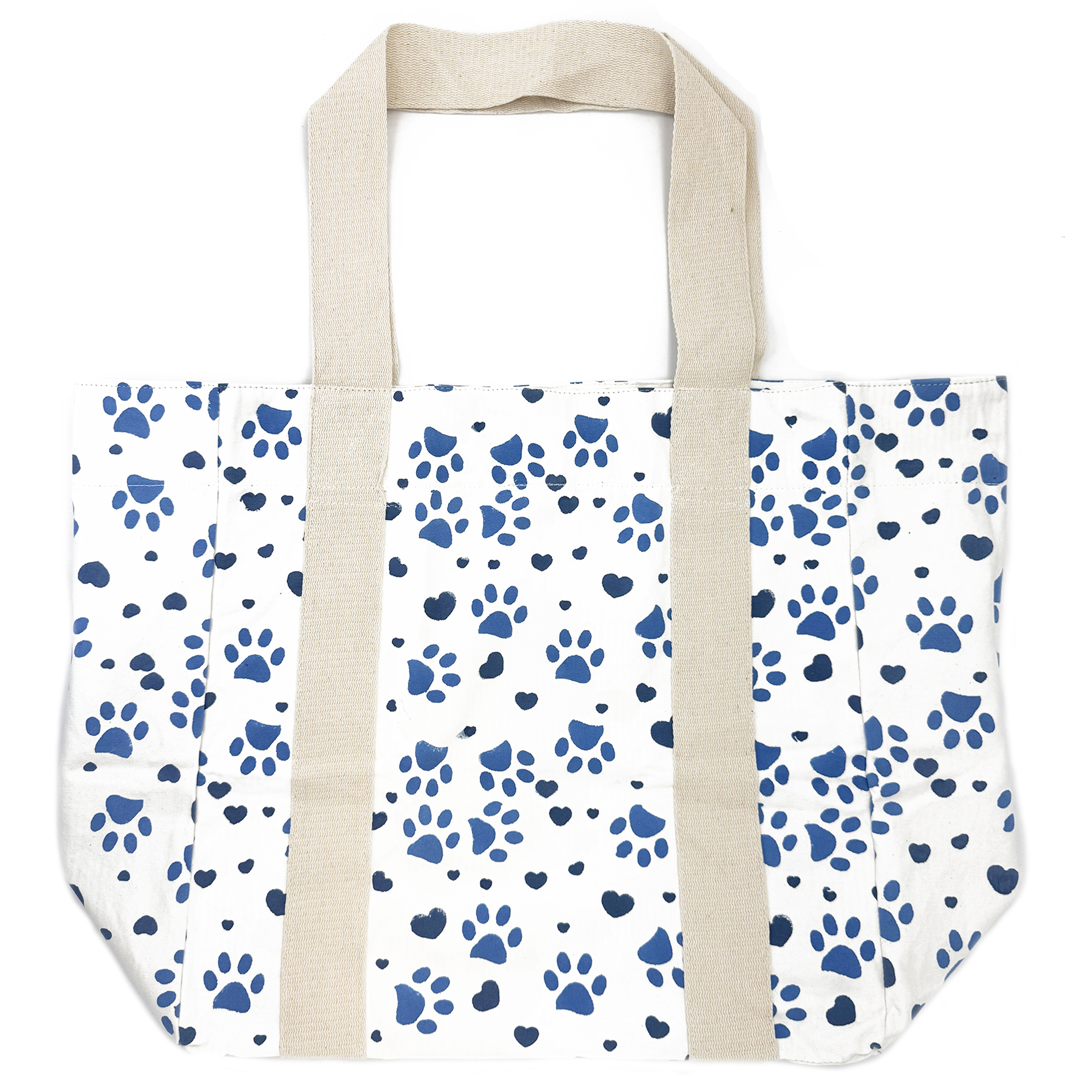 Handcrafted Canvas Tote Bag - Blue Paw Print