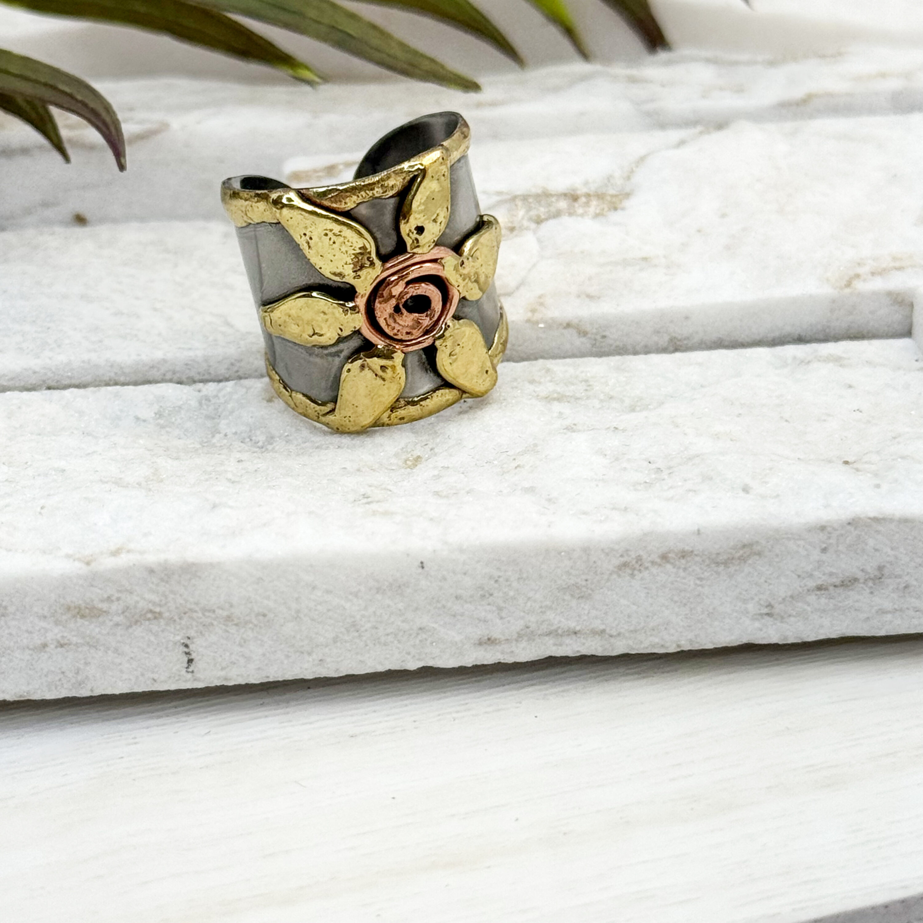 Handcrafted Mixed Metal Flower Ring