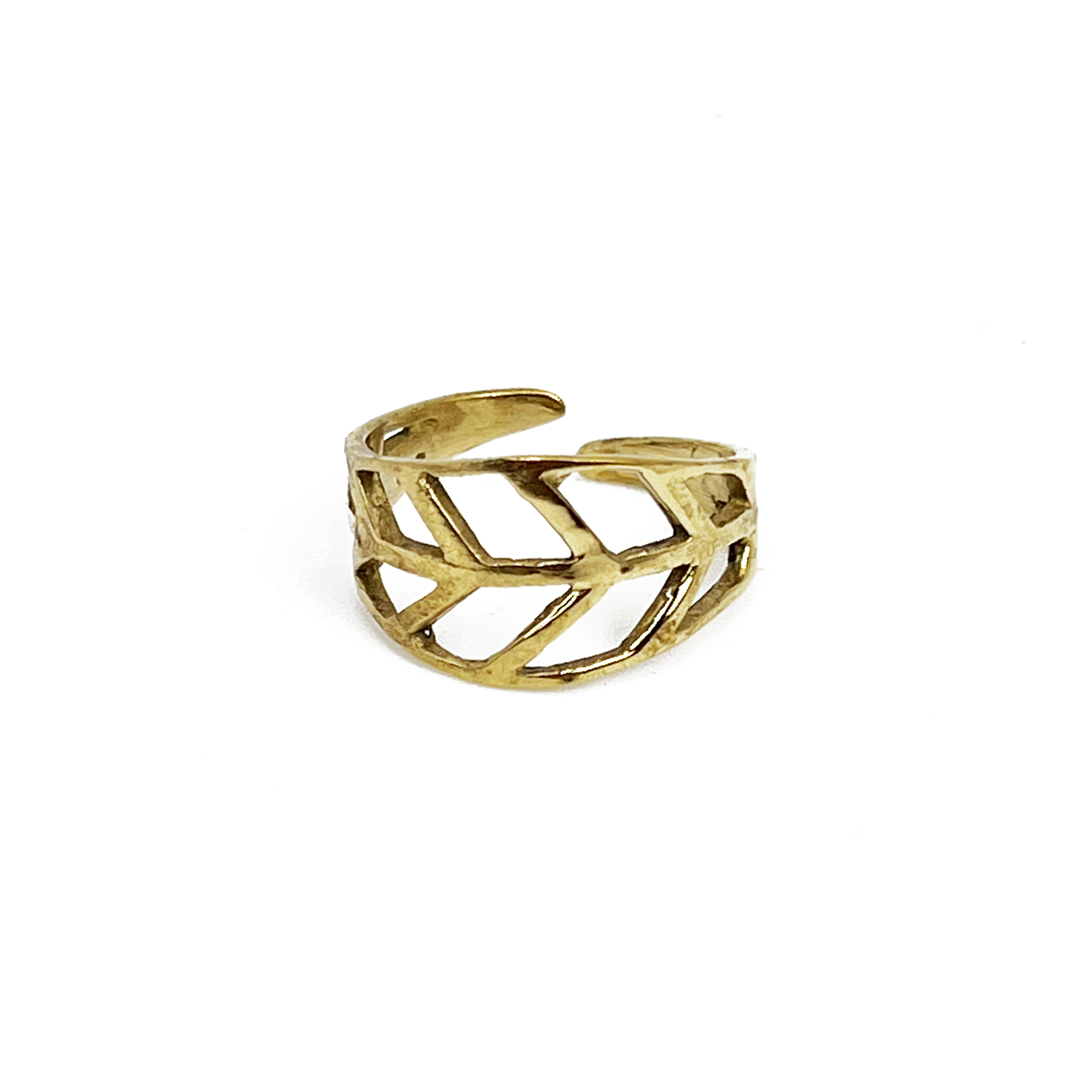 Handcrafted Gold Plated Brass Leaf Cutout Ring