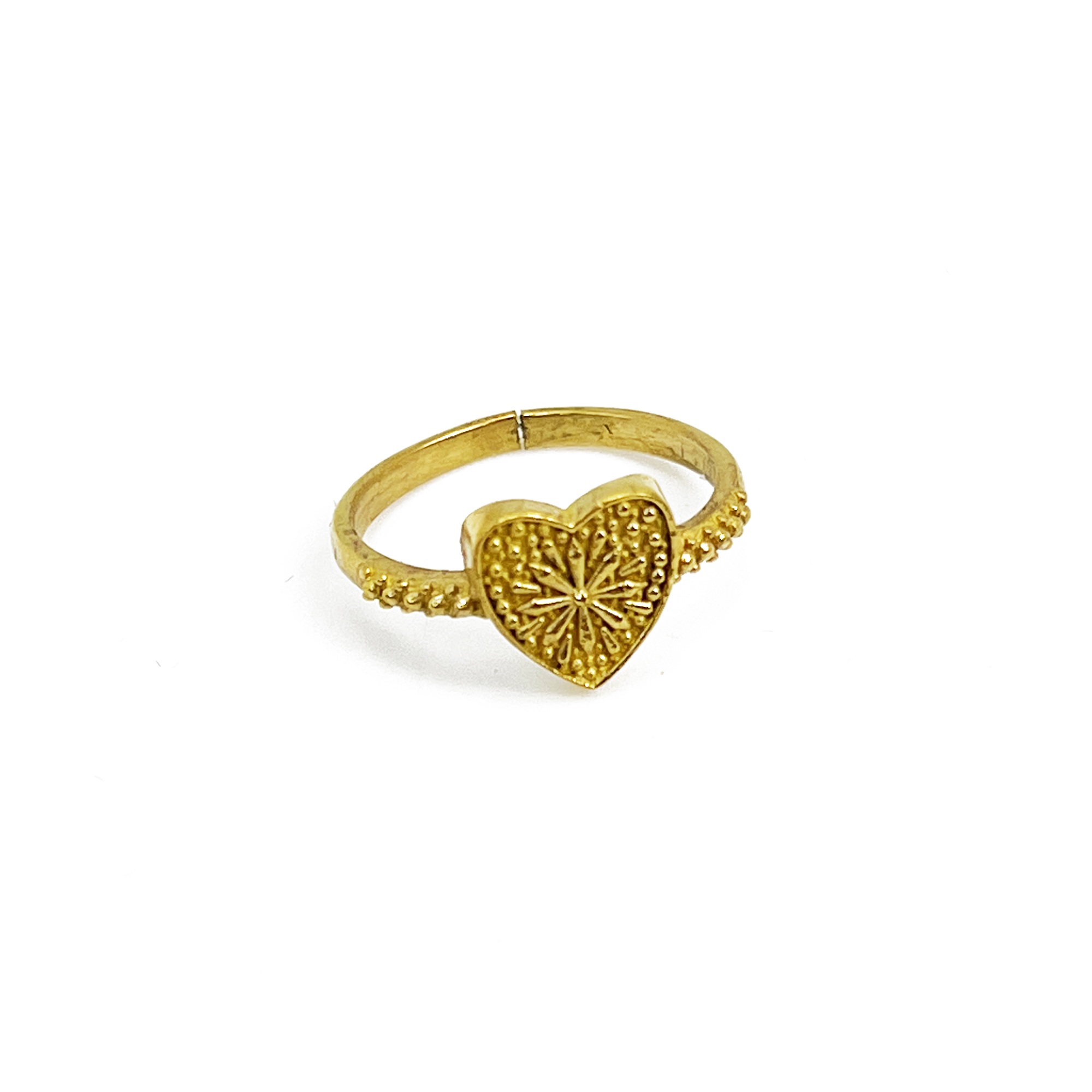 Handcrafted Gold Plated Brass Textured Heart Ring