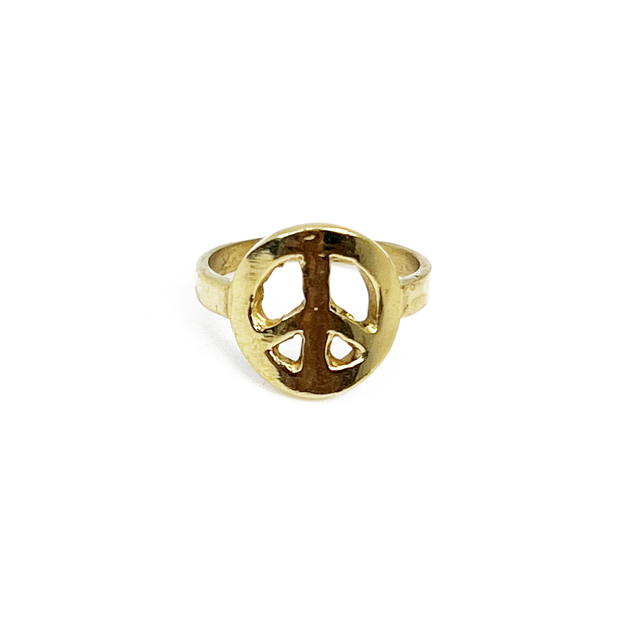 Handcrafted Gold Plated Brass Peace Sign Ring