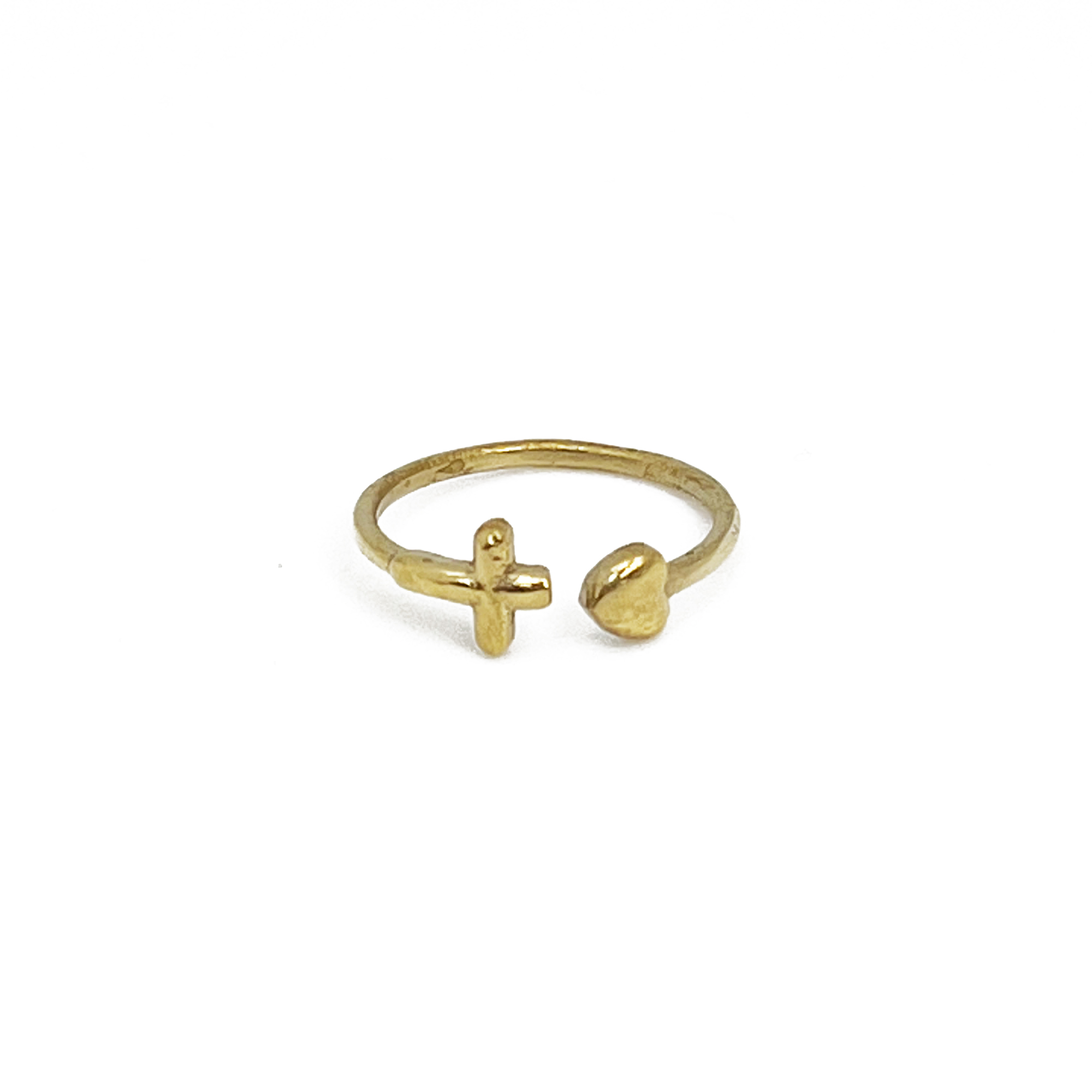 Handcrafted Gold Plated Brass Cross & Heart Ring